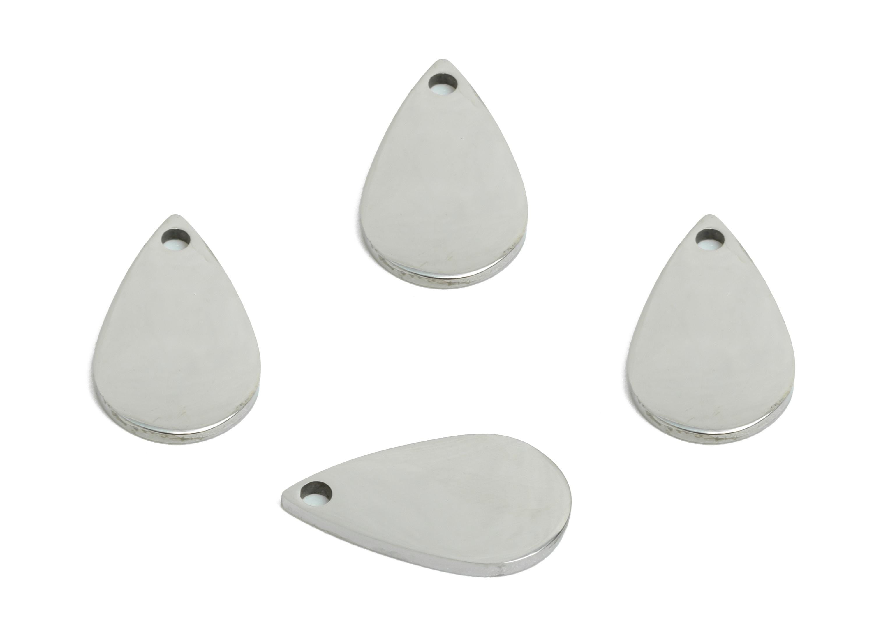 Steel Teardrop Charms - Sleek Polished Steel Drop Pendant - Customizable Flat Teardrop Pendant for DIY Jewelry - 12.58x7.38x0.8mm - SS2700 - DOMEDBAZAAR