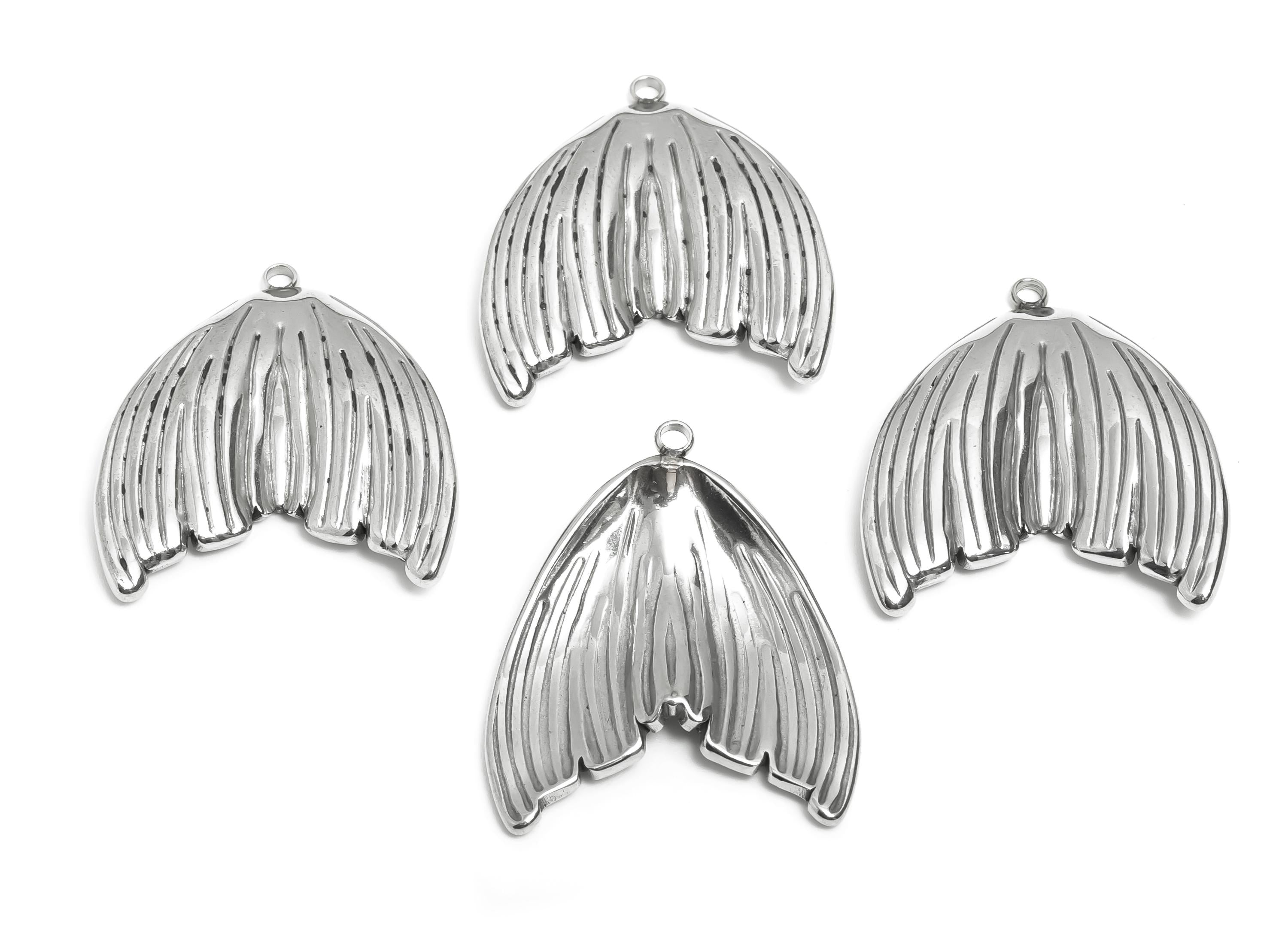 Steel Fishtail Pendant - Textured Marine Pendant for Necklace - Marine Life Jewelry Supply - Steel Jewelry Finding - 30.7x25.8x4mm - SS2541 - DOMEDBAZAAR