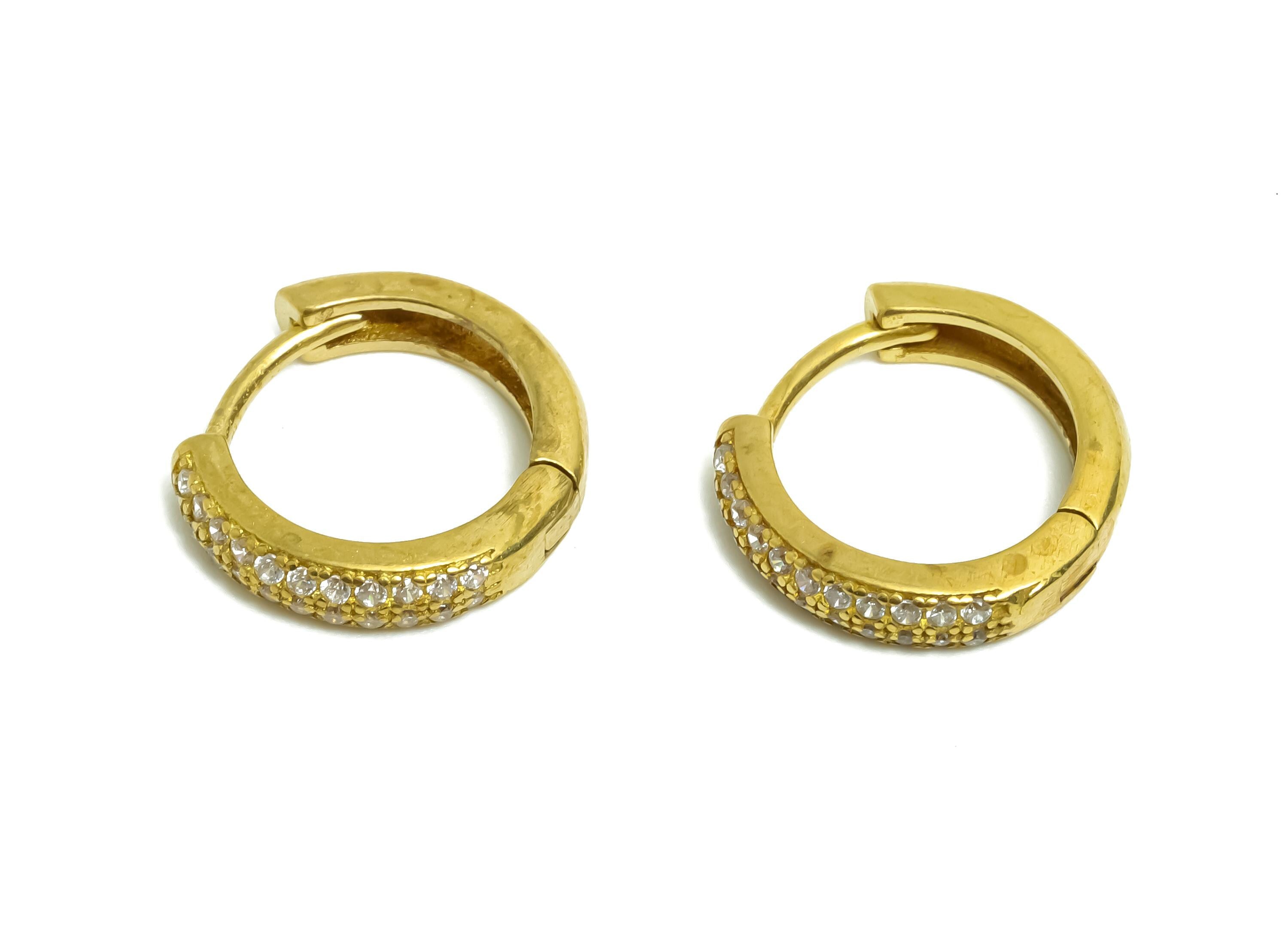 Brass CZ Round Huggie Hoop Earrings - Raw Brass Circle Cubic Zircon Earrings - Classic Brass Huggie Hoop Clasp - 13.6x12.45x3mm - PP11288 - DOMEDBAZAAR
