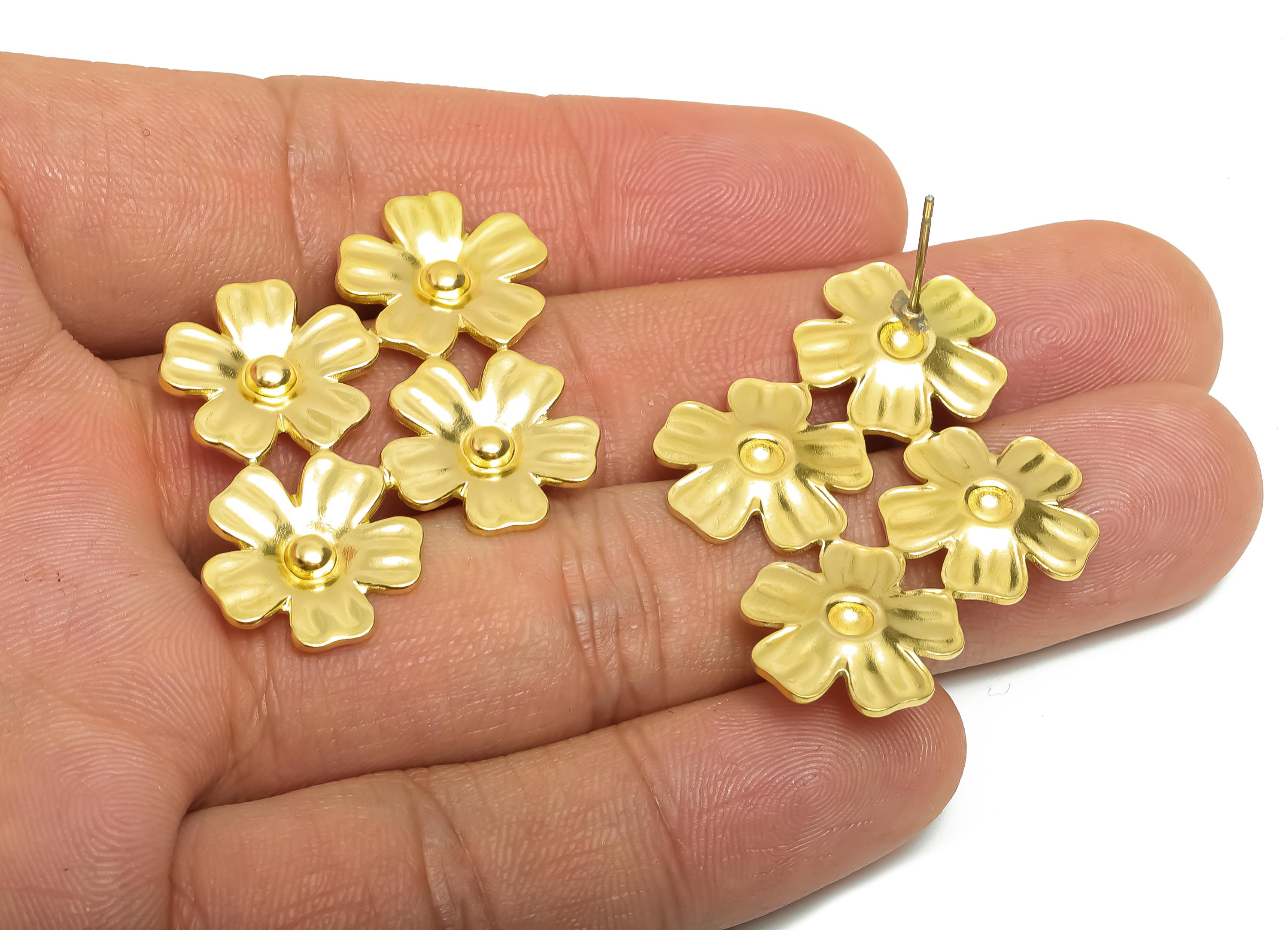 Brass Floral Cluster Earring Post - Statement Petal Earring Stud - Artistic Botanical Jewelry - Wedding Or Party Earring - 41x31x2mm-PP11081 - DOMEDBAZAAR
