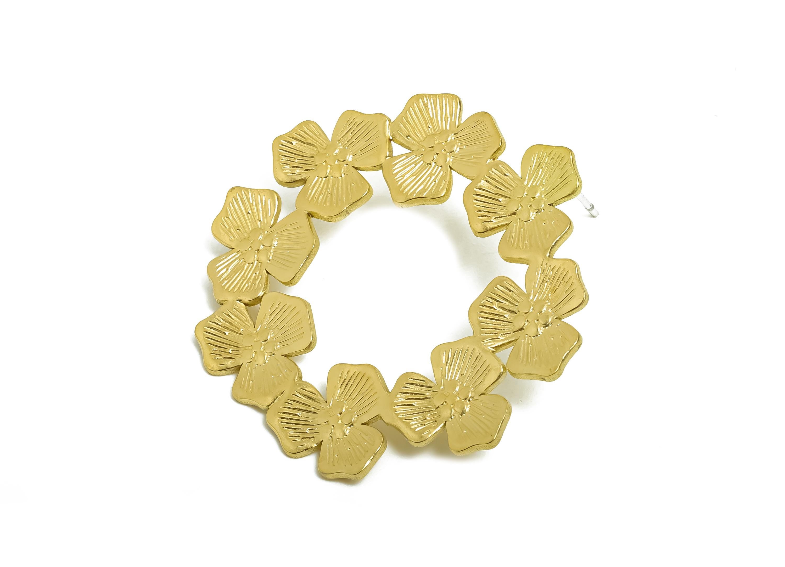 Brass Branch Hoop Earring Post - Elegant Textured Floral Stud - Brass Botanical Bloom Jewelry - Wedding Or Party Earring - 35x34x1mm-PP11075 - DOMEDBAZAAR