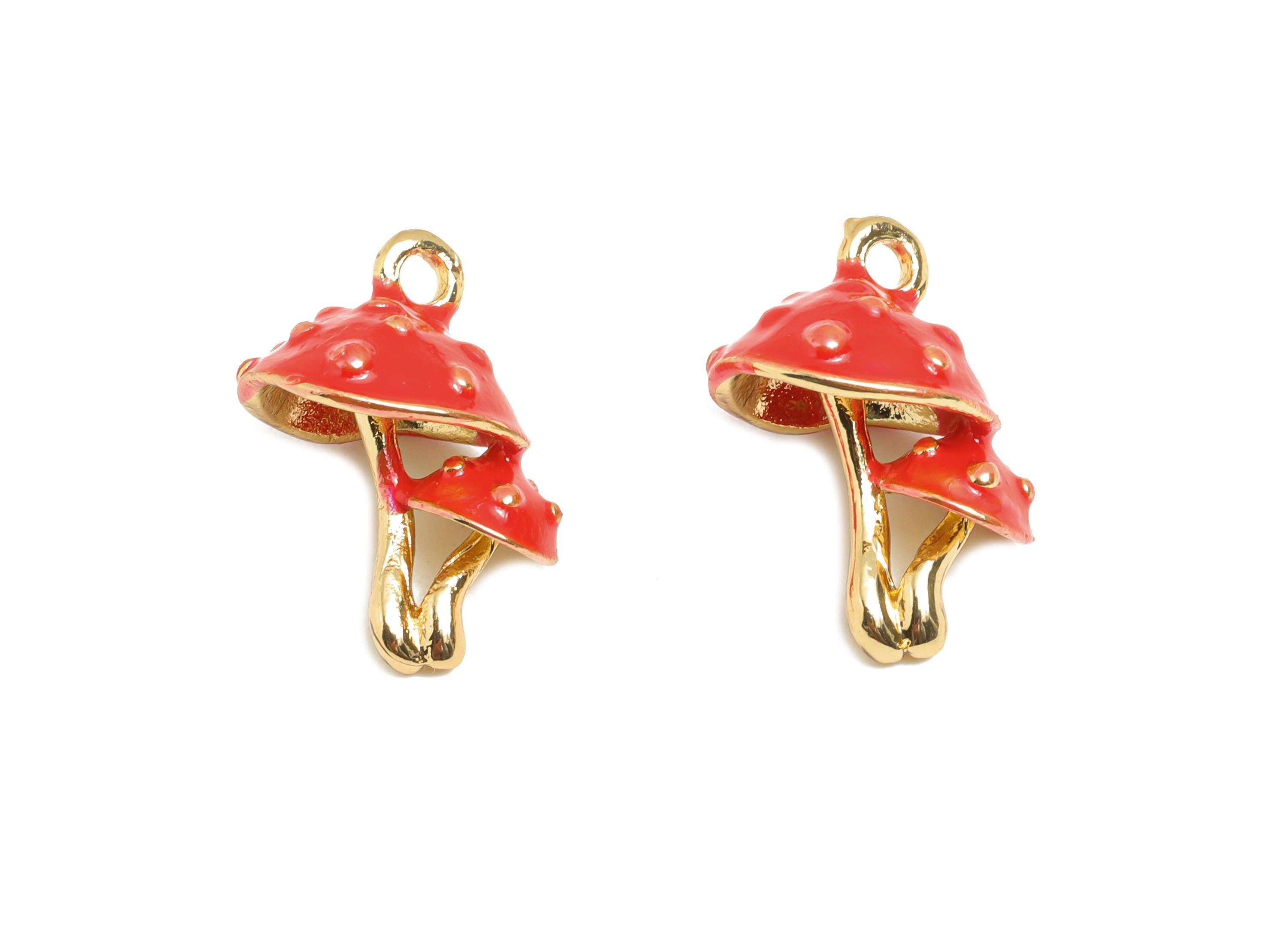 Alloy Mushroom Charms - Colorful Enamel for Bracelet - Refined Double Mushroom Charm - DIY Enamel Jewelry Supplies - 16x12.6x9mm - ZZ2111 - DOMEDBAZAAR