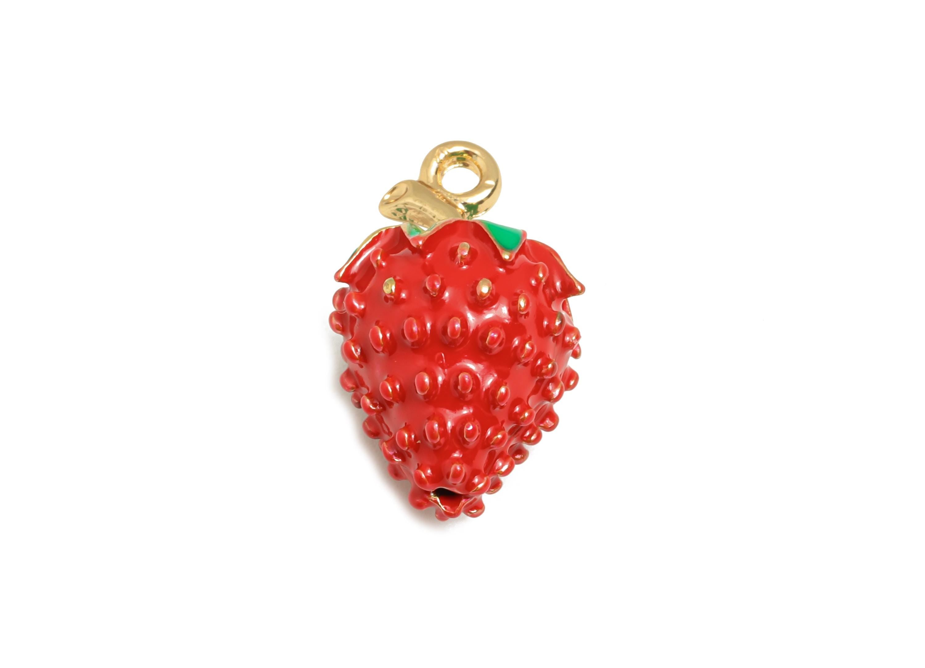 Alloy Strawberry Charm - Enamel Strawberry Bracelet Charm - Alloy Nature-Inspired Fruit Pendant - Jewelry Making - 18.16x11.2x11mm - ZZ2126