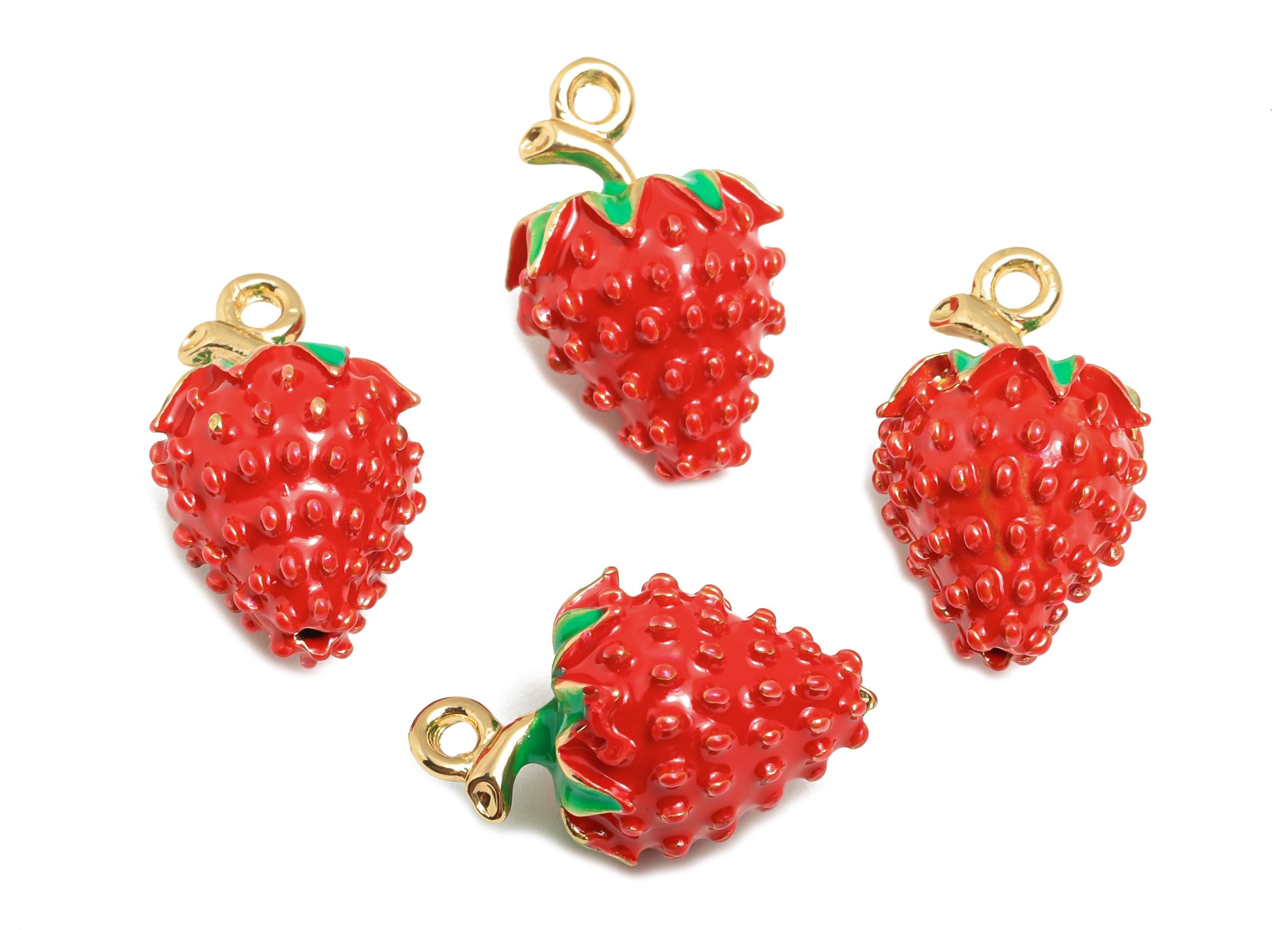 Alloy Strawberry Charm - Enamel Strawberry Bracelet Charm - Alloy Nature-Inspired Fruit Pendant - Jewelry Making - 18.16x11.2x11mm - ZZ2126