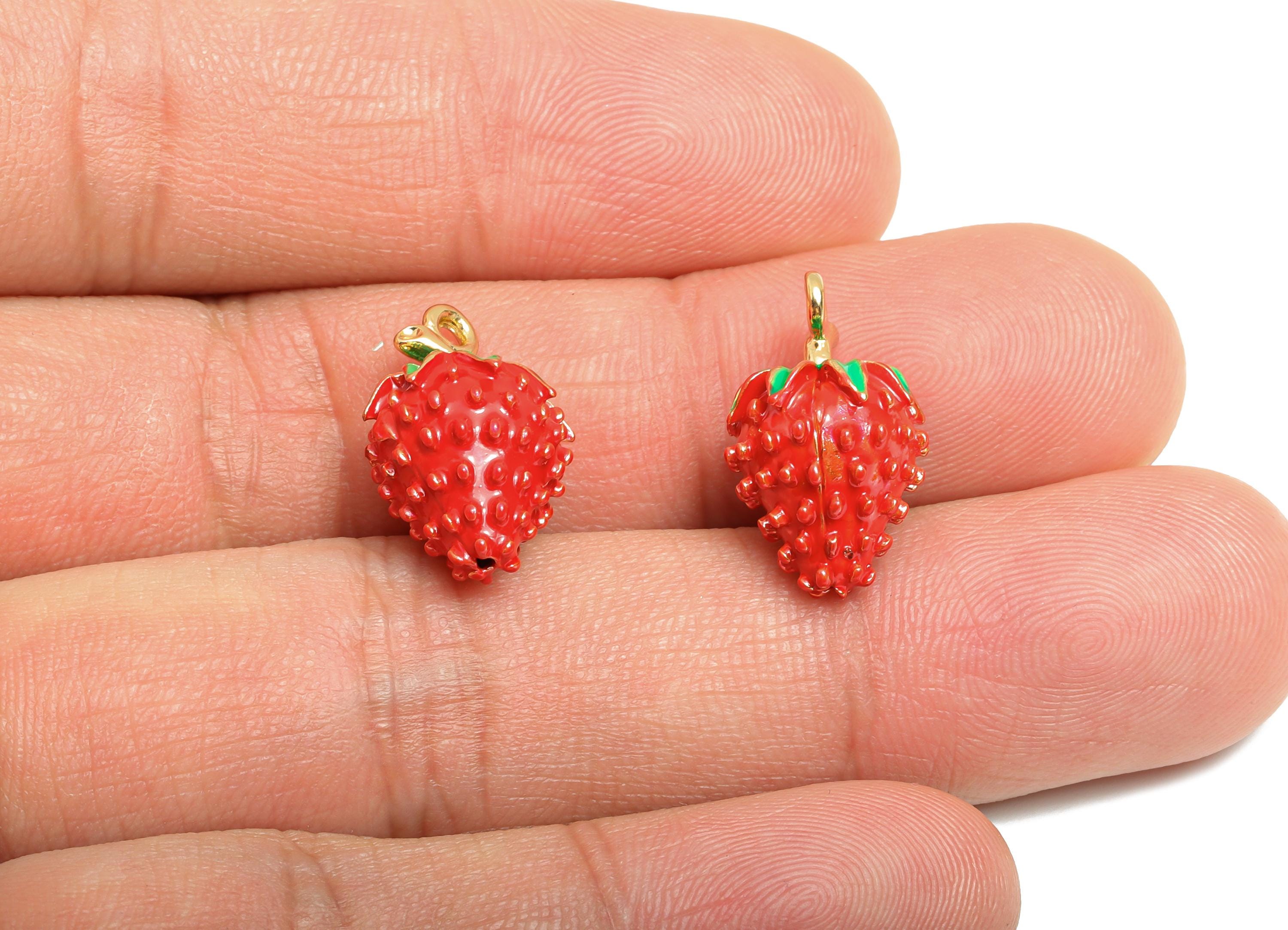 Alloy Strawberry Charm - Enamel Strawberry Bracelet Charm - Alloy Nature-Inspired Fruit Pendant - Jewelry Making - 18.16x11.2x11mm - ZZ2126