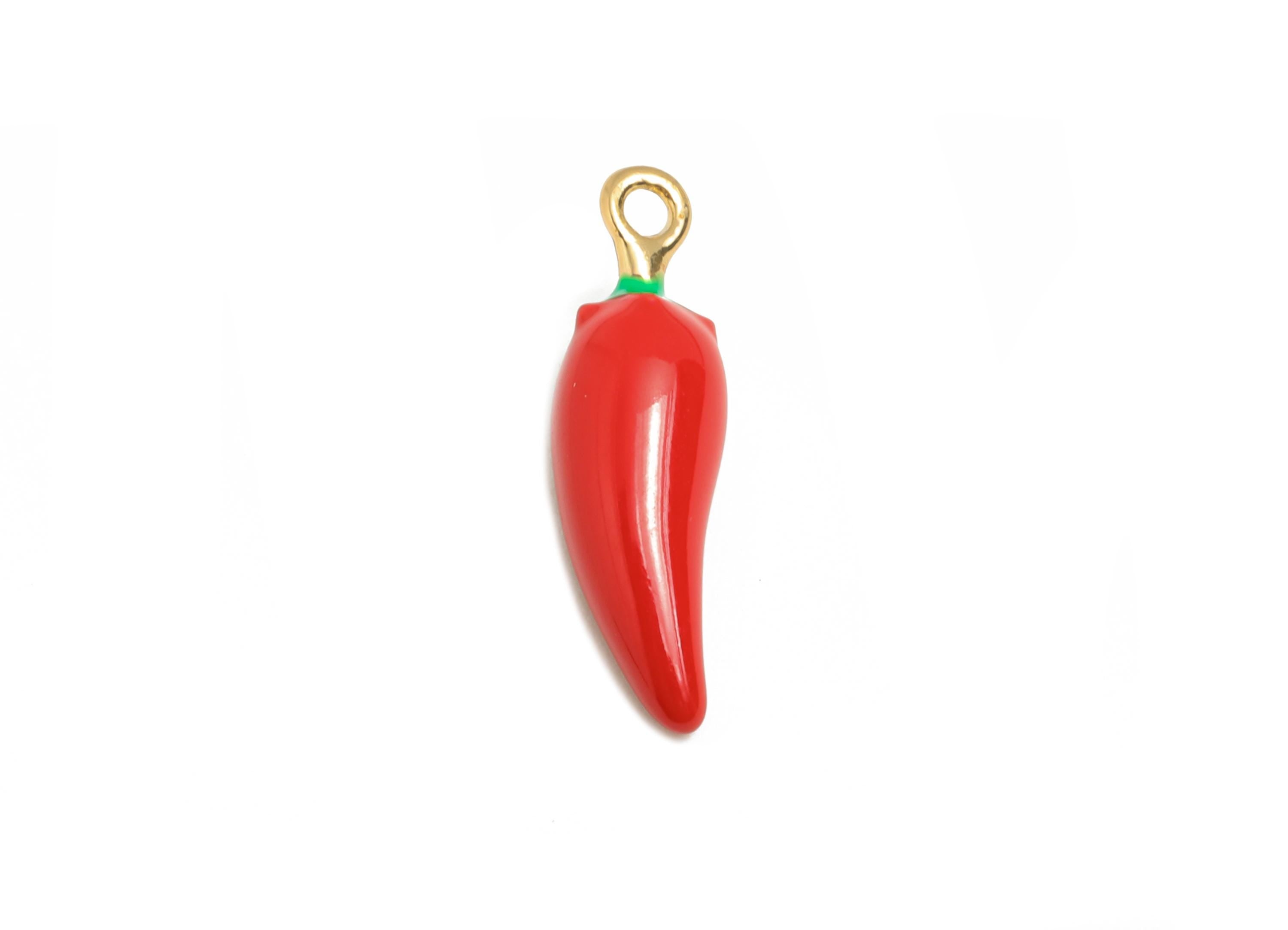 Alloy Chili Charms - Enamel Chili Bracelet Charms - Statement Alloy Vegetable Pendant - Jewelry Making Supplies - 17.8x4.9x5.2mm - ZZ2109