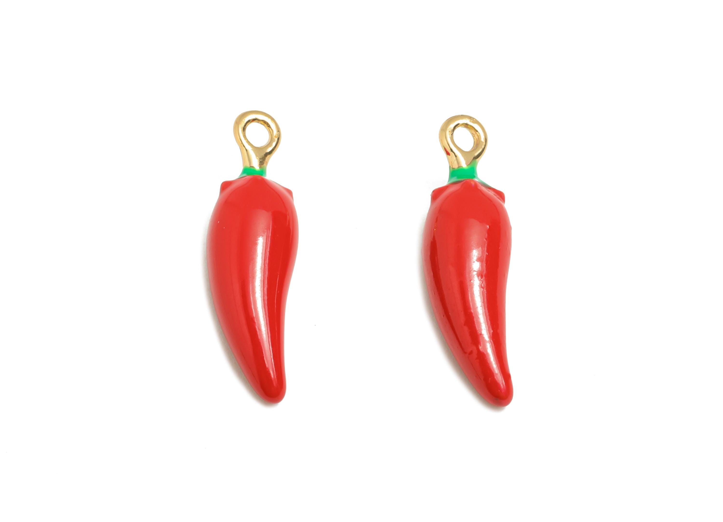 Alloy Chili Charms - Enamel Chili Bracelet Charms - Statement Alloy Vegetable Pendant - Jewelry Making Supplies - 17.8x4.9x5.2mm - ZZ2109