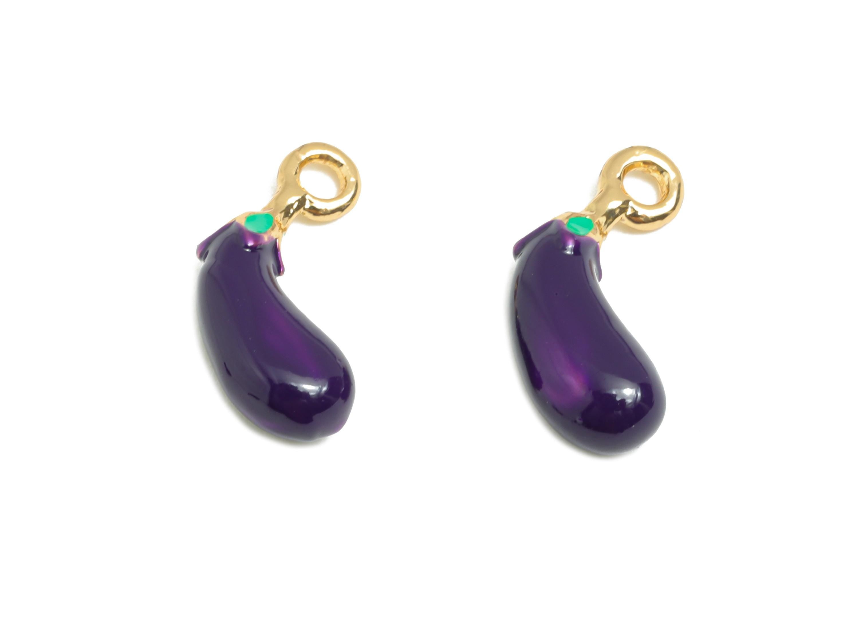 Alloy Eggplant Charm - Enamel Eggplant Bracelet Charms - Funny Alloy Vegetable Pendant - Jewelry Making Supplies - 15.5x5.3x4.12mm - ZZ2110 - DOMEDBAZAAR