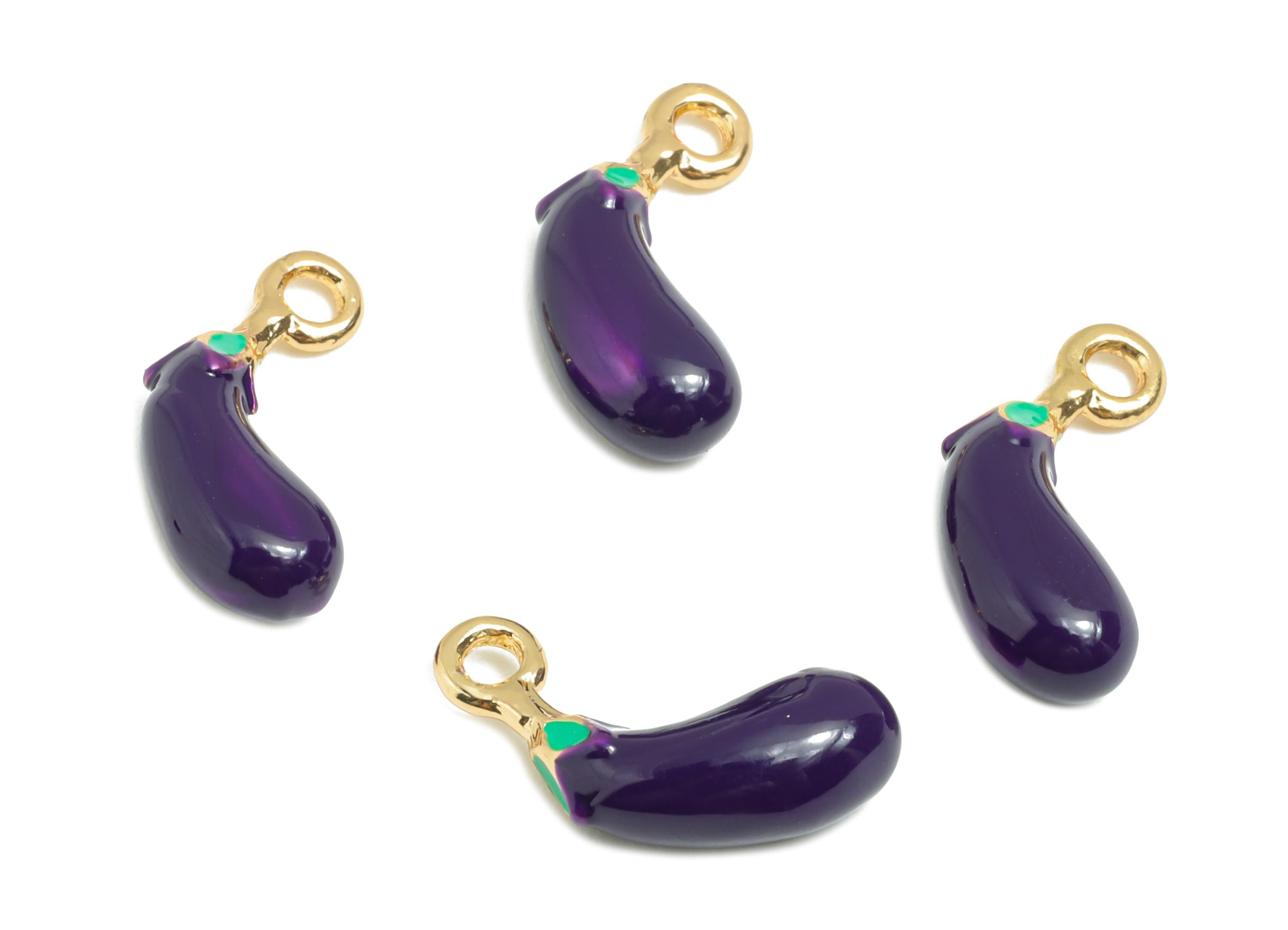 Alloy Eggplant Charm - Enamel Eggplant Bracelet Charms - Funny Alloy Vegetable Pendant - Jewelry Making Supplies - 15.5x5.3x4.12mm - ZZ2110 - DOMEDBAZAAR