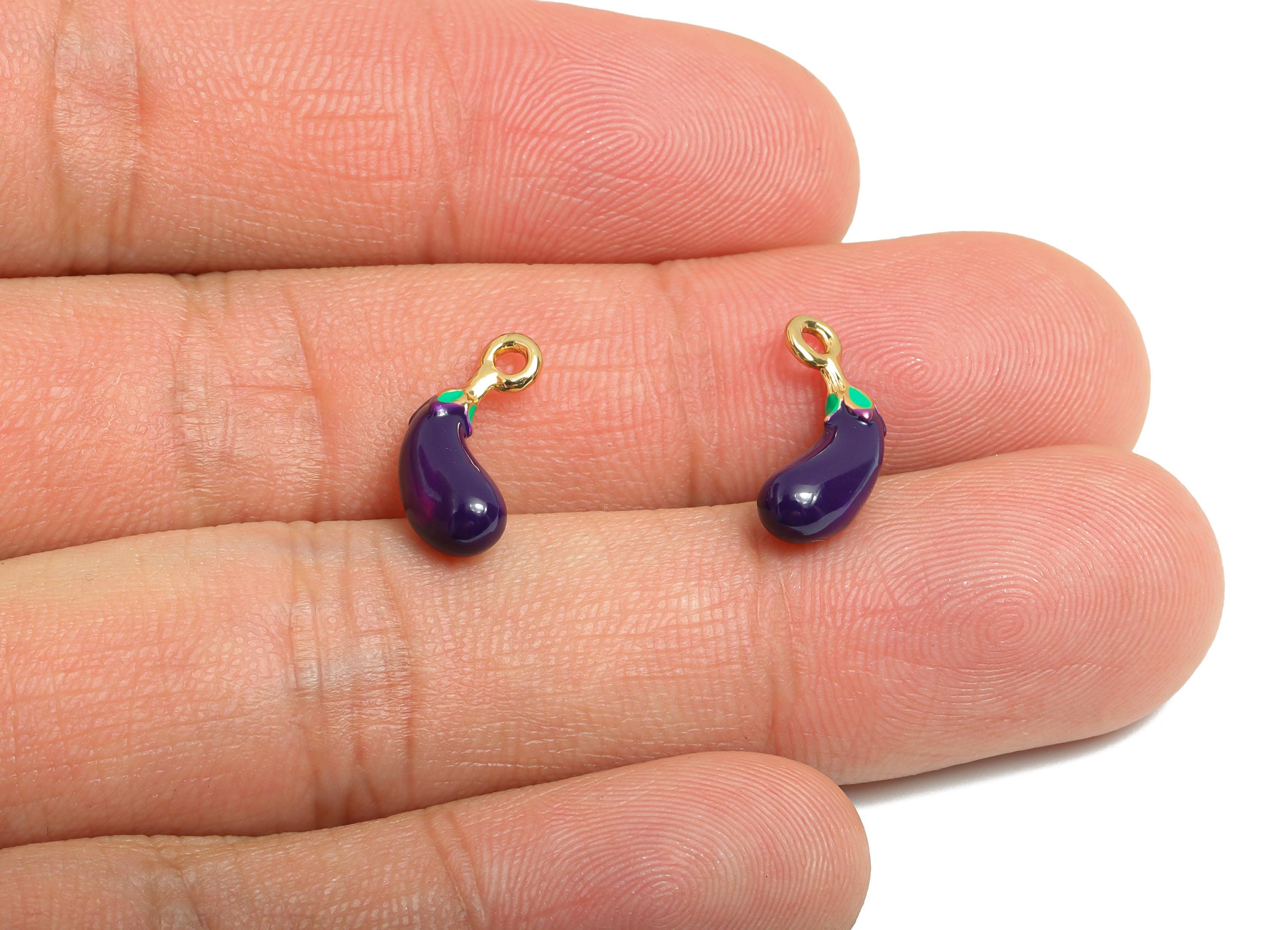Alloy Eggplant Charm - Enamel Eggplant Bracelet Charms - Funny Alloy Vegetable Pendant - Jewelry Making Supplies - 15.5x5.3x4.12mm - ZZ2110 - DOMEDBAZAAR