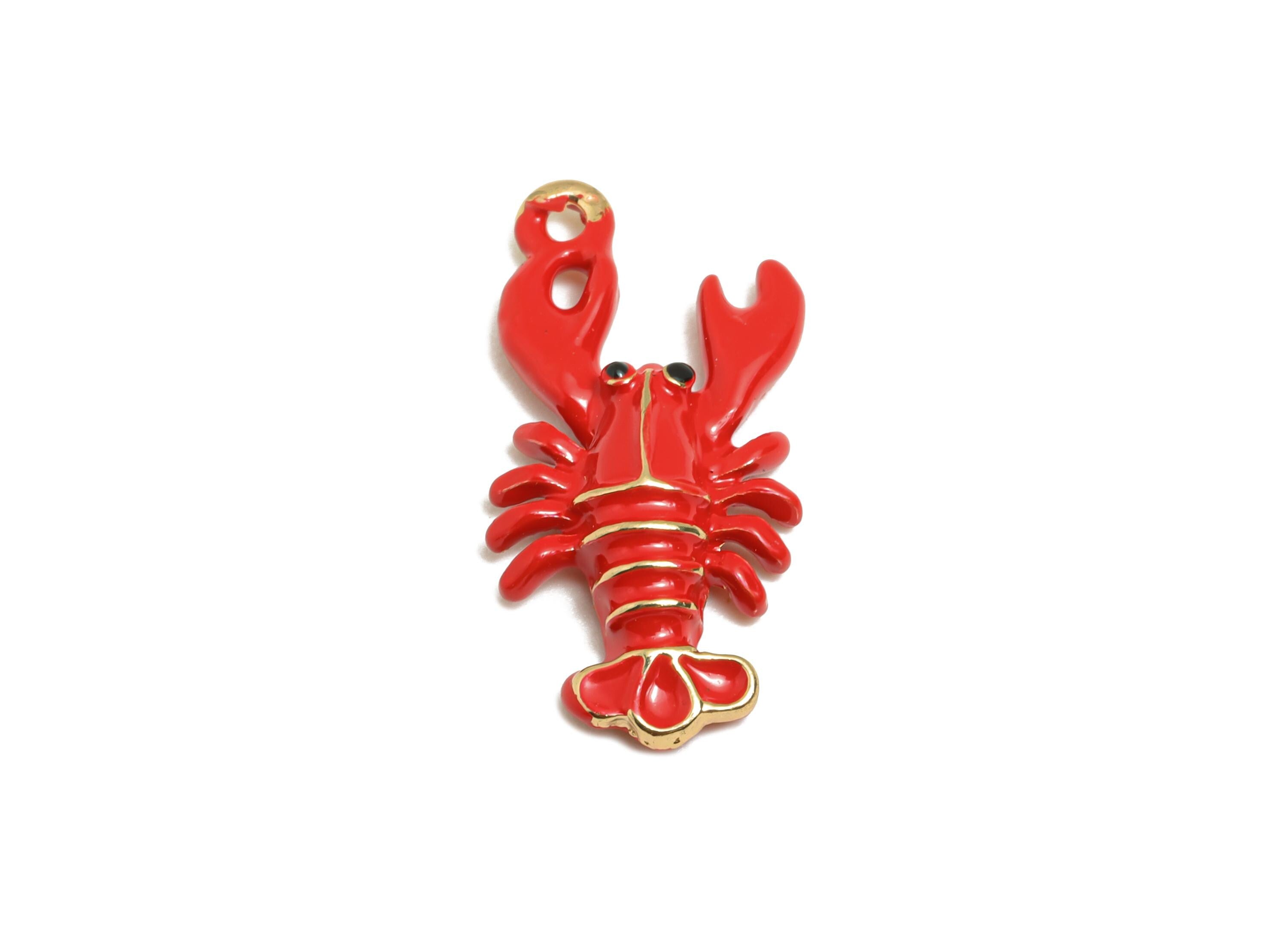 Alloy Lobster Charm - Enamel Marine Life Bracelet Charm - Funny Lobster Design - Alloy Craft Pendant - Jewelry Making - 21.5x10x4mm - ZZ2118