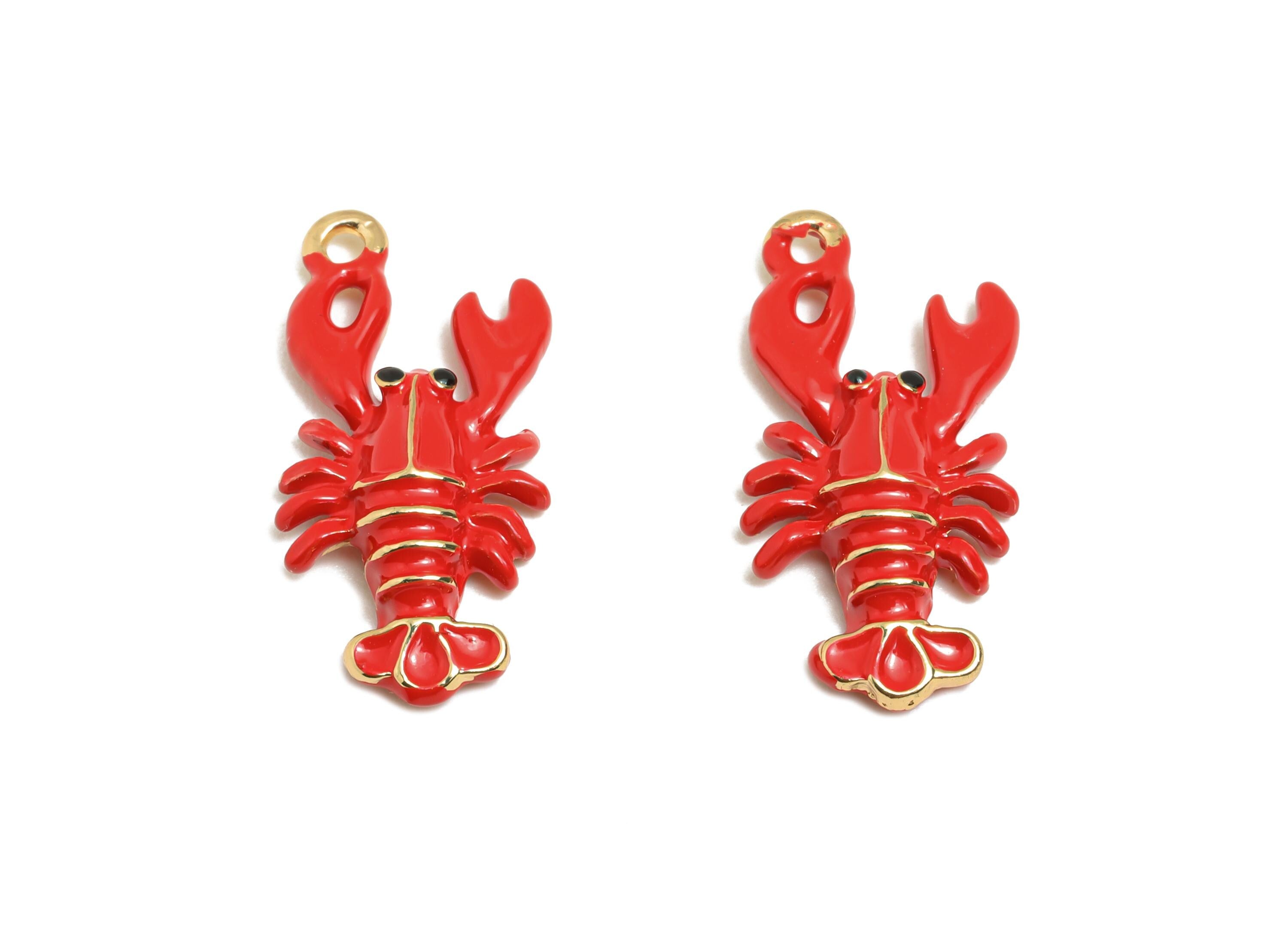 Alloy Lobster Charm - Enamel Marine Life Bracelet Charm - Funny Lobster Design - Alloy Craft Pendant - Jewelry Making - 21.5x10x4mm - ZZ2118