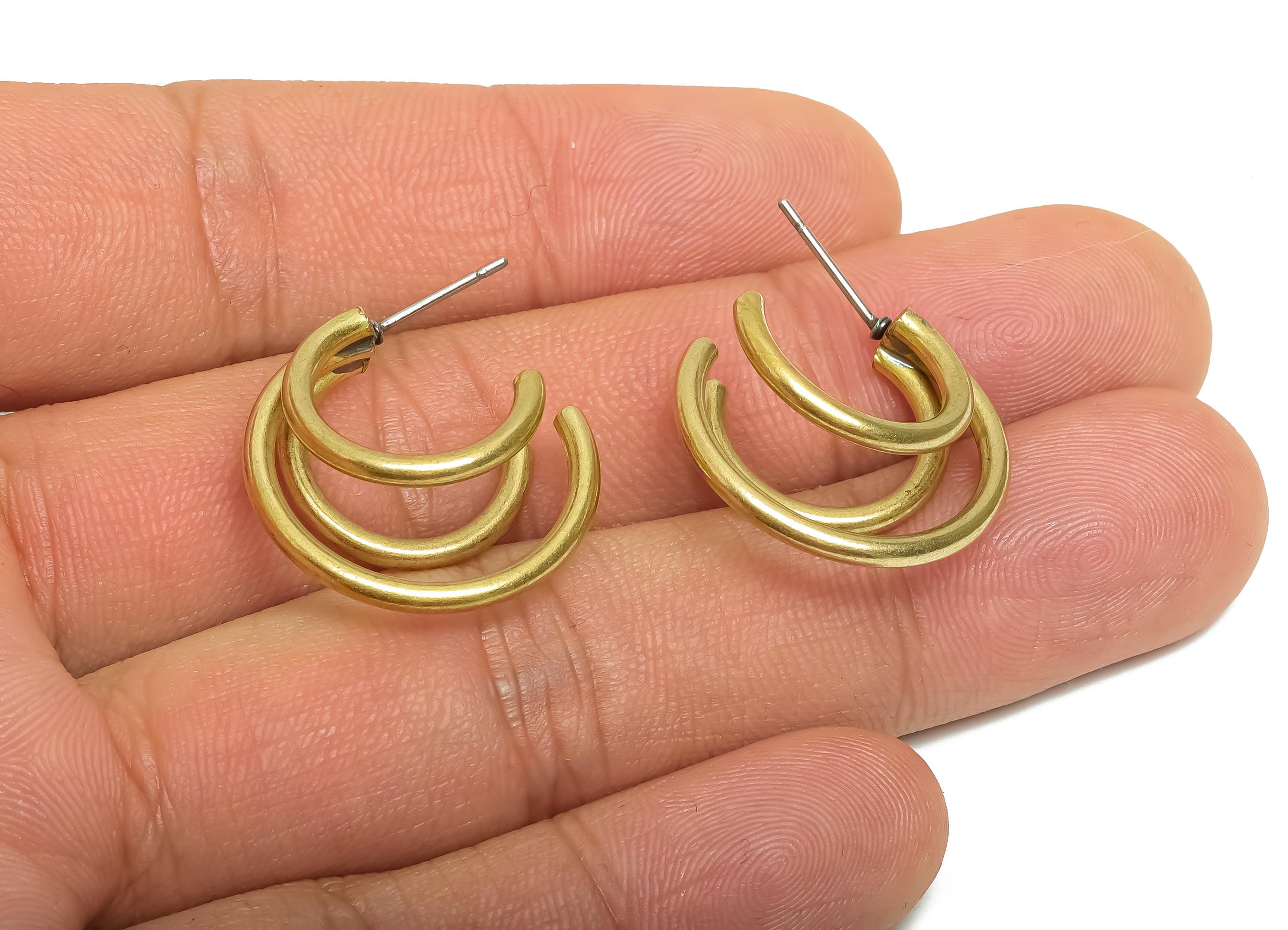 Brass Hoop Earring Post - Open Hoop C Stud Earring - Double Hoop Earring Stud - Everyday Earring - Lightweight Jewelry - 41x31x2mm - PP11209 - DOMEDBAZAAR