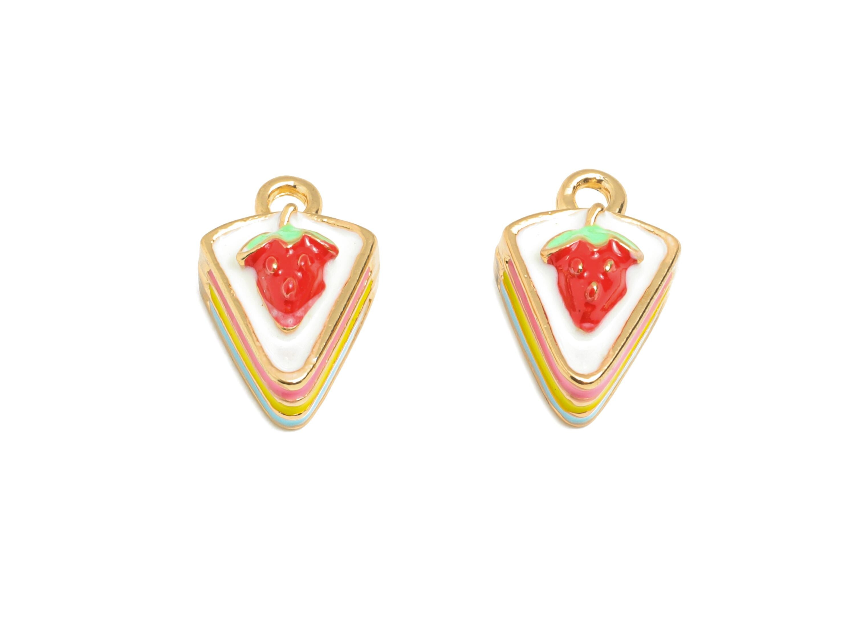 Alloy Strawberry Cake Charms - Rainbow Enamel Sweet Pendant - Alloy Miniature Cake Charm - Whimsical Sweet Jewelry - 13.17x8.7x6mm - ZZ2124