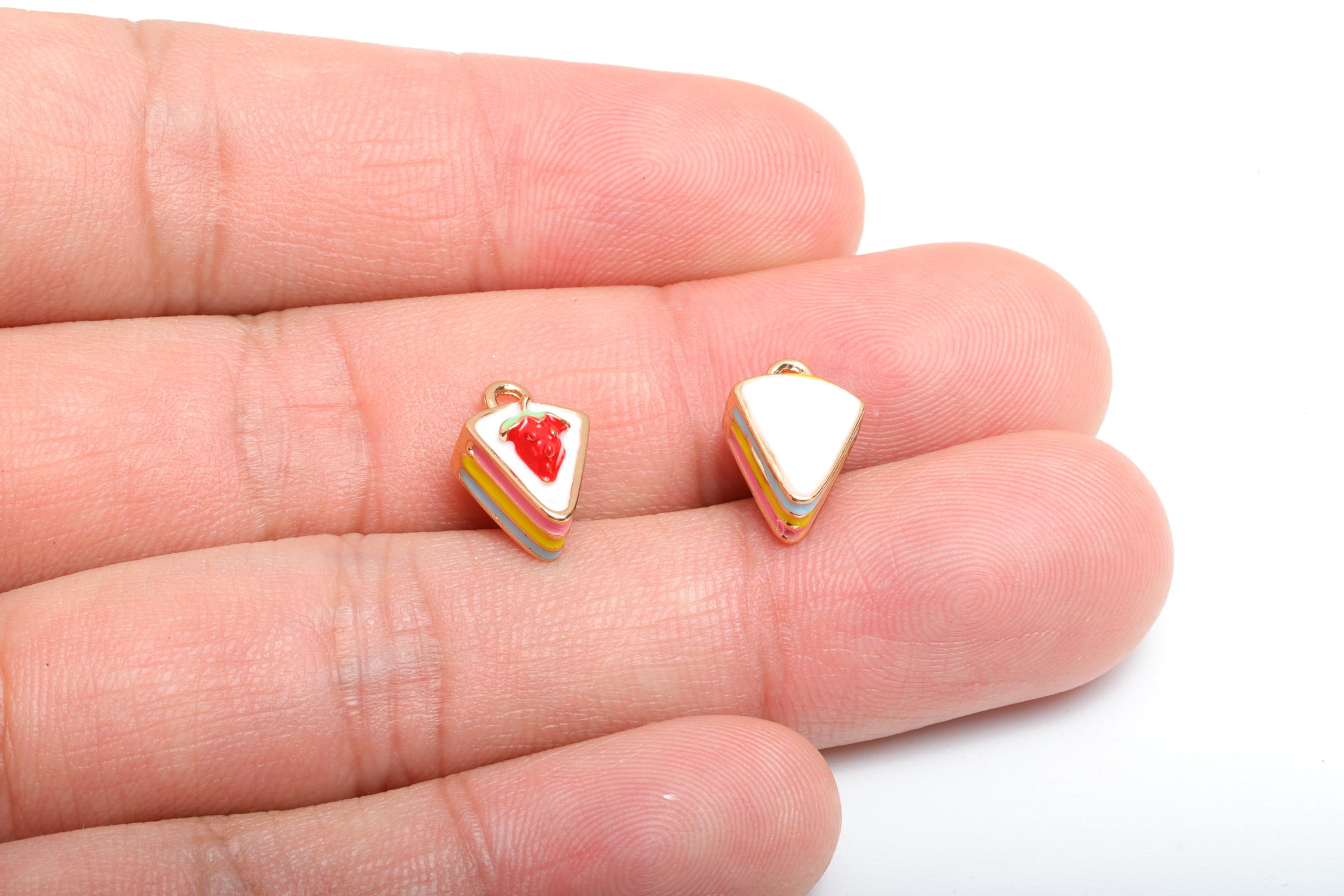 Alloy Strawberry Cake Charms - Rainbow Enamel Sweet Pendant - Alloy Miniature Cake Charm - Whimsical Sweet Jewelry - 13.17x8.7x6mm - ZZ2124