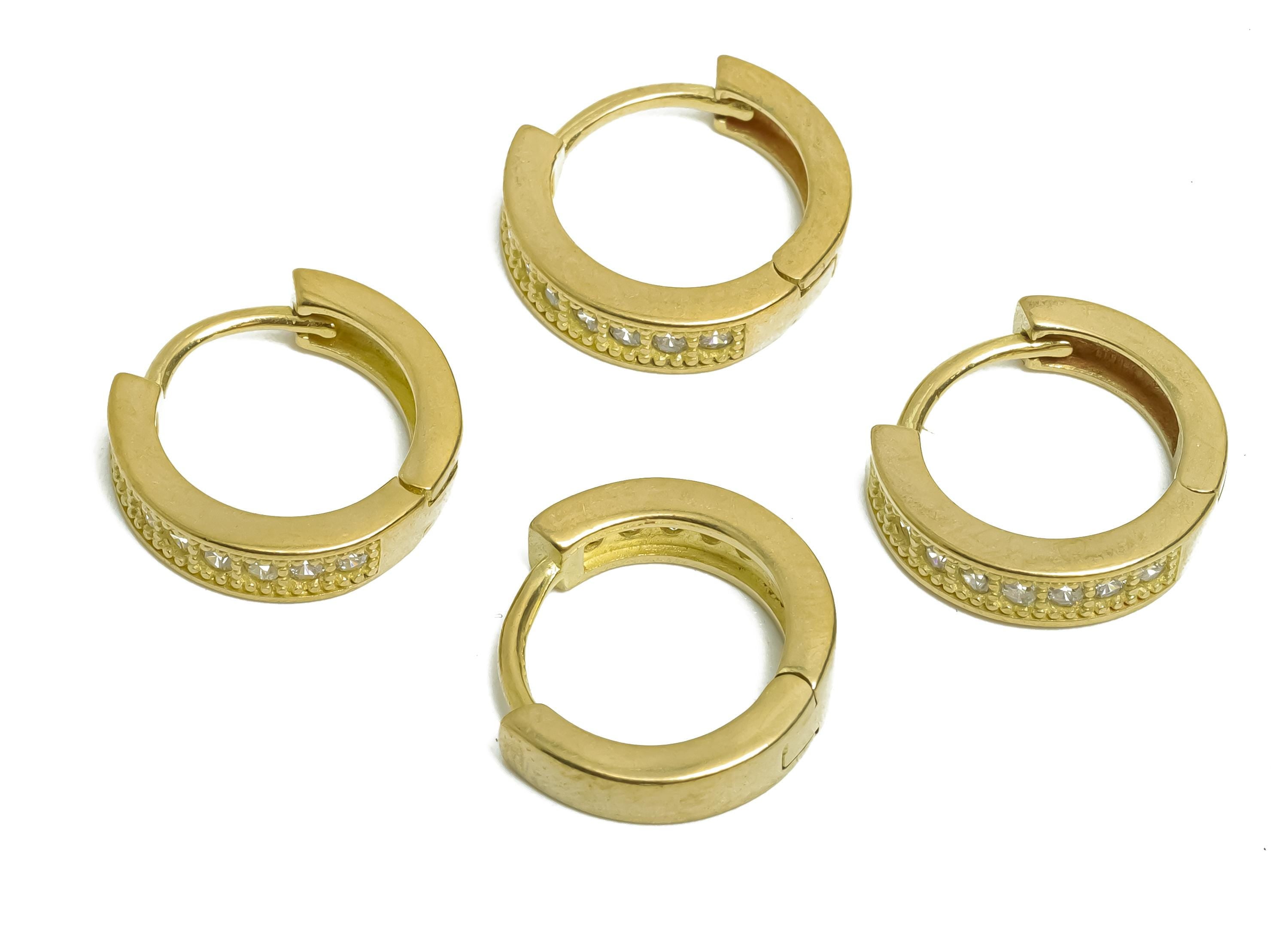 Brass CZ Round Huggie Hoop Earrings - Raw Brass Elegant Circle Zircon Earrings - Refined Brass Huggie Hoop Clasp - 12.58x12x3mm - PP11294 - DOMEDBAZAAR