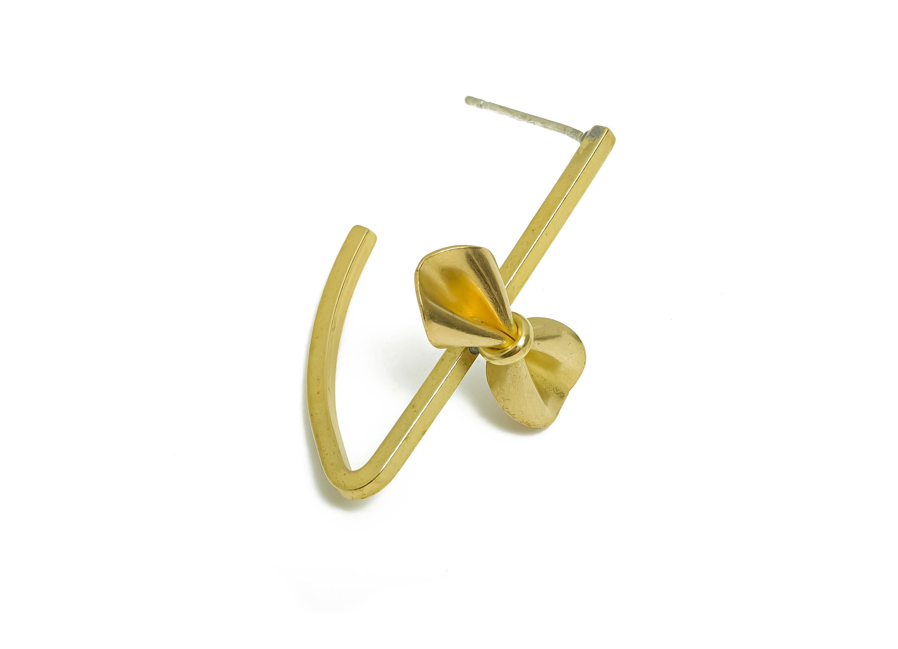 Brass Bow Hoop Earring Post - Raw Brass Modern Bow Earring Stud - Butterfly Bow Hoop Earring Stud - Lightweight Jewelry - 30x16x18mm-PP11206 - DOMEDBAZAAR