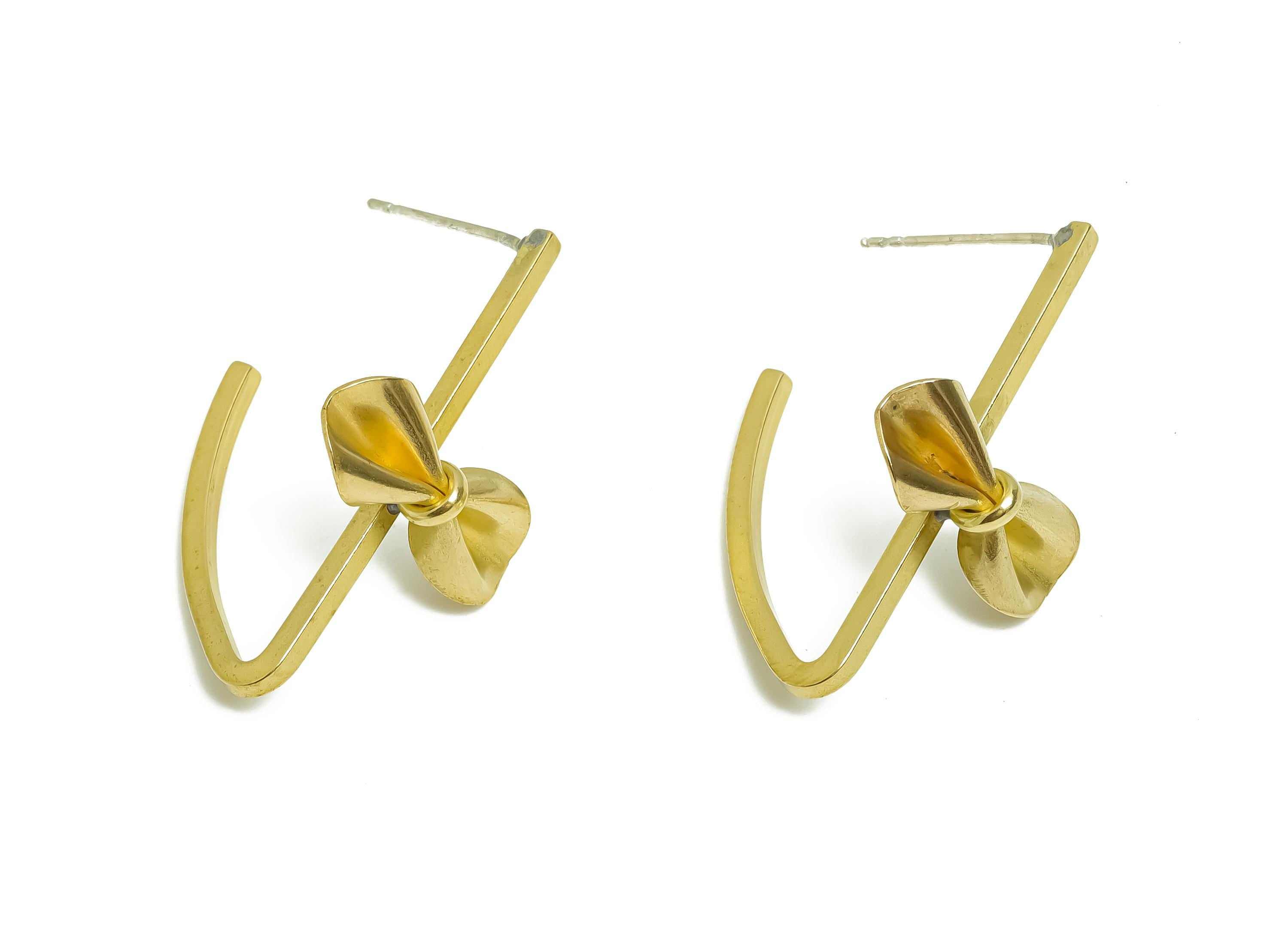 Brass Bow Hoop Earring Post - Raw Brass Modern Bow Earring Stud - Butterfly Bow Hoop Earring Stud - Lightweight Jewelry - 30x16x18mm-PP11206 - DOMEDBAZAAR