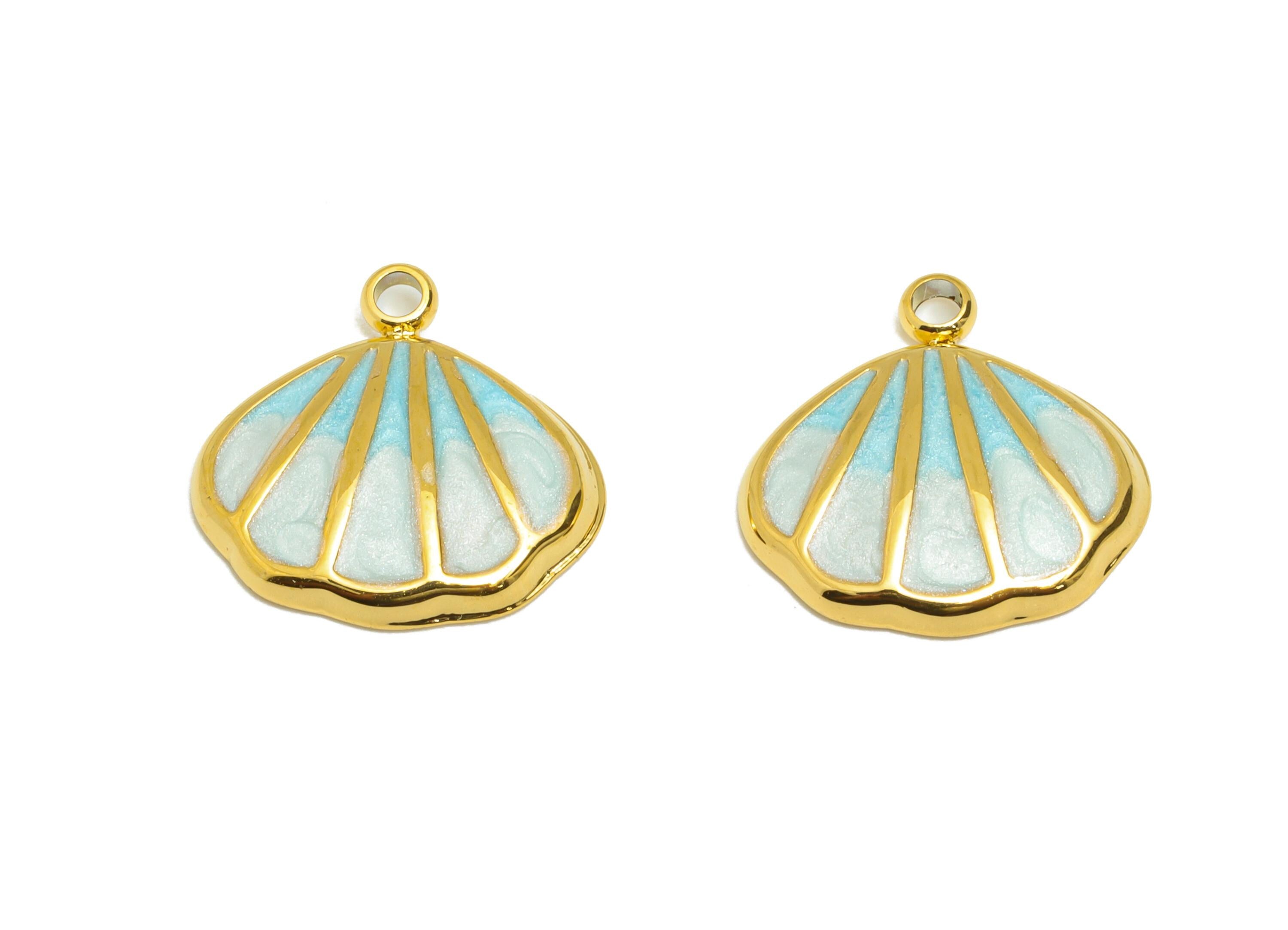 Steel Shell Charms - Refined Enamel Shell Pendant - Artistic Marine Life Pendant for DIY - Gold Tone Vacuum Plated - 13x12.88x2.3mm - SS1505 - DOMEDBAZAAR