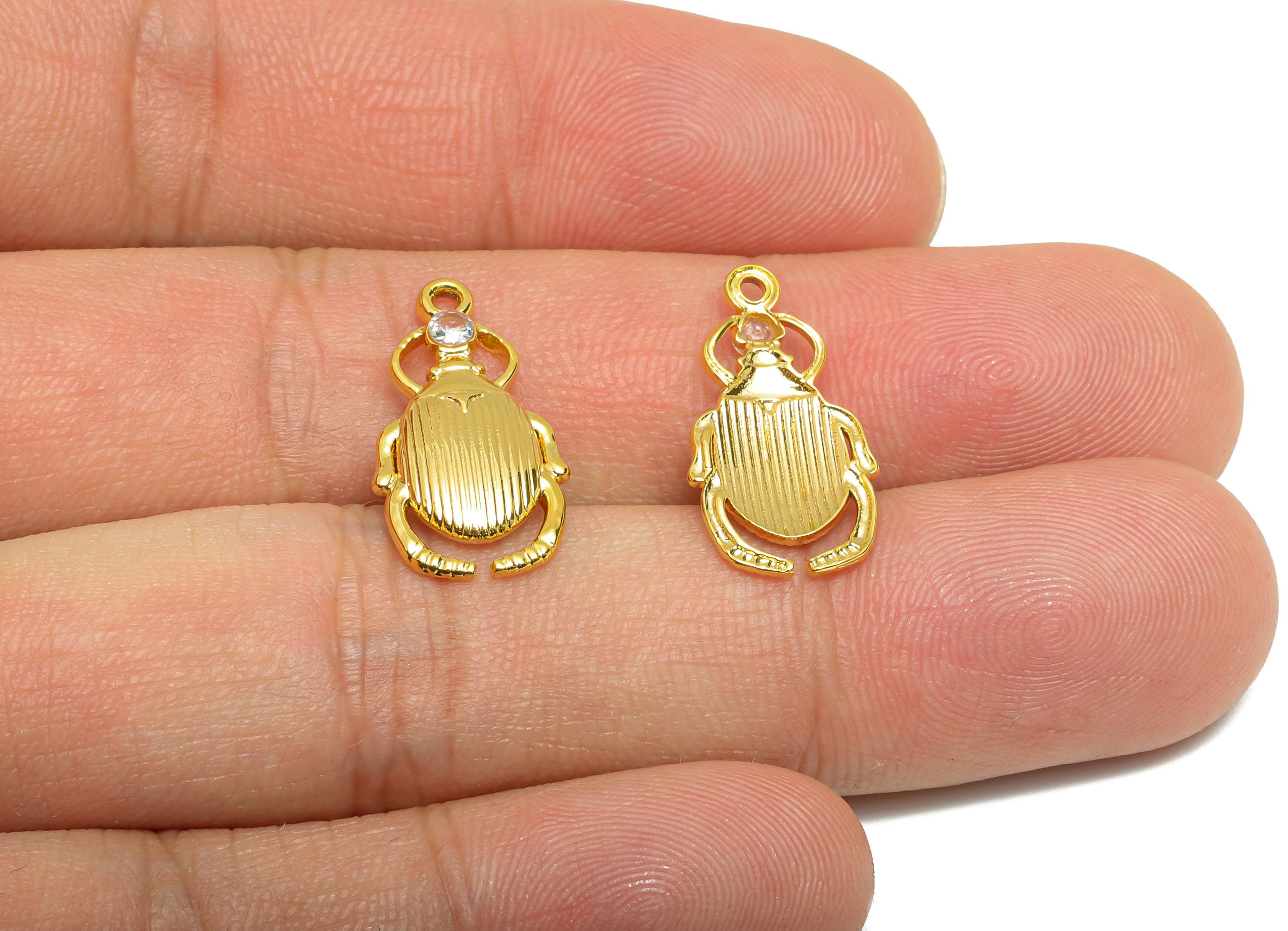 Steel Crystal Inset Charm - Steel Scarab Beetle Pendant - Minimalist Beetle Talisman Necklace - Gold Tone Vacuum Plated - 20x11x2mm - SS1529 - DOMEDBAZAAR