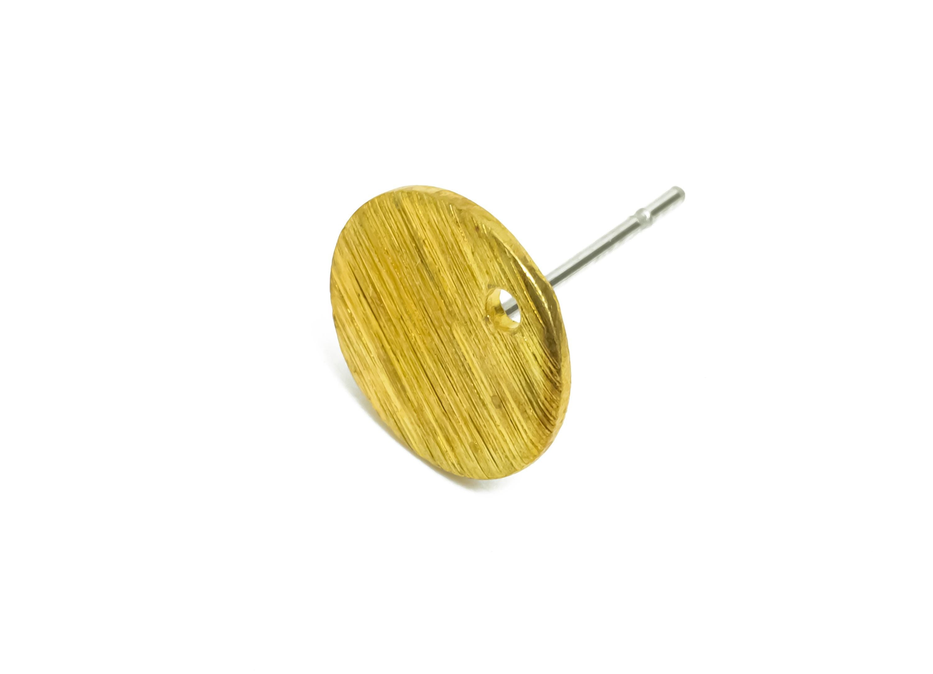 Brass Round Earring Post - Geometric Stud Earring - Textured Everyday Earring Stud - Dainty Jewelry - Gift for Her - 41x31x2mm - PP10773 - DOMEDBAZAAR