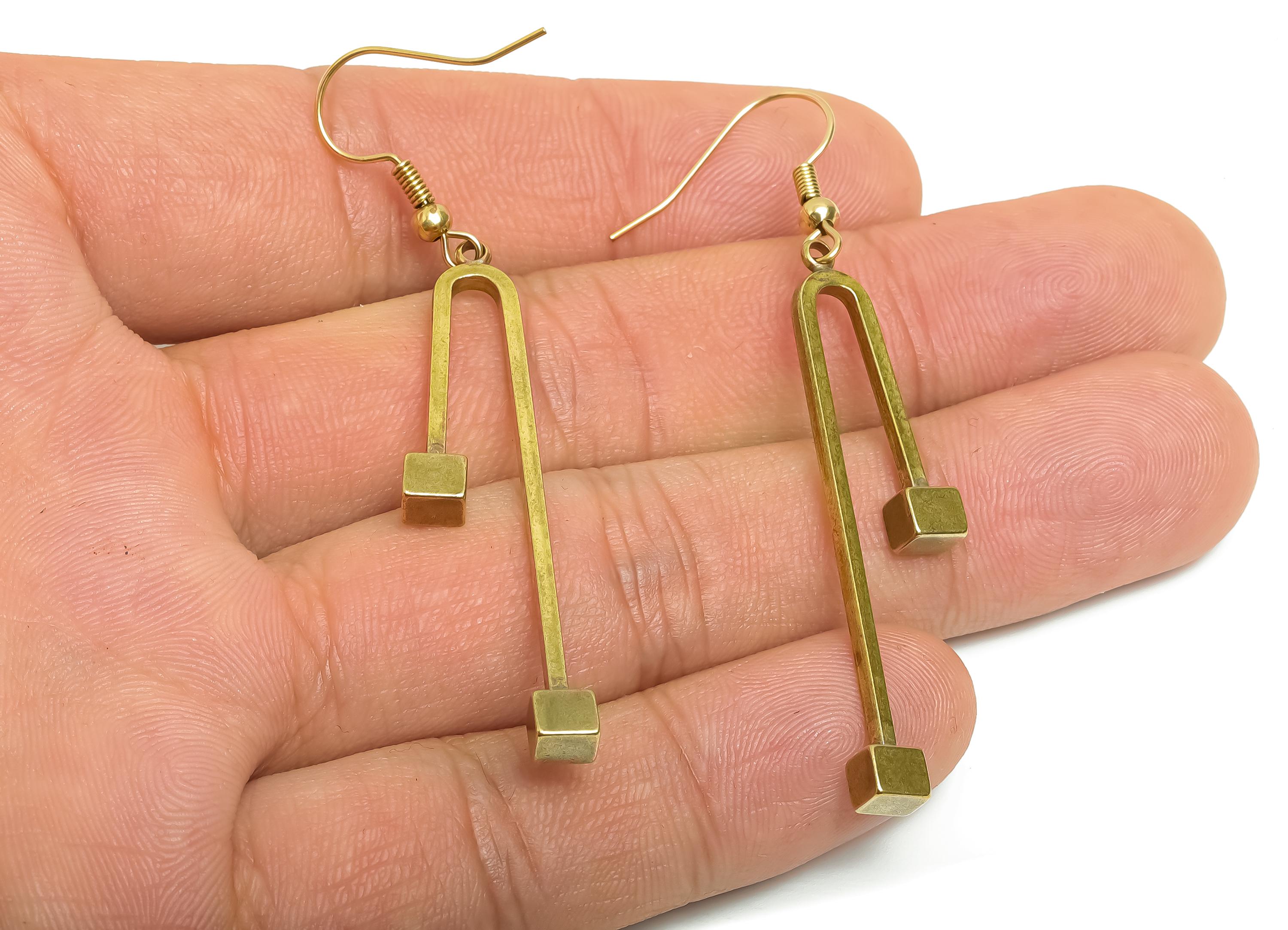 Brass Geometry Earring Hook - Raw Brass Geometric Drop Earring Hook - Bar Cube Earring Hook - Linear Earring Hook - 41x31x2mm - PP11207 - DOMEDBAZAAR