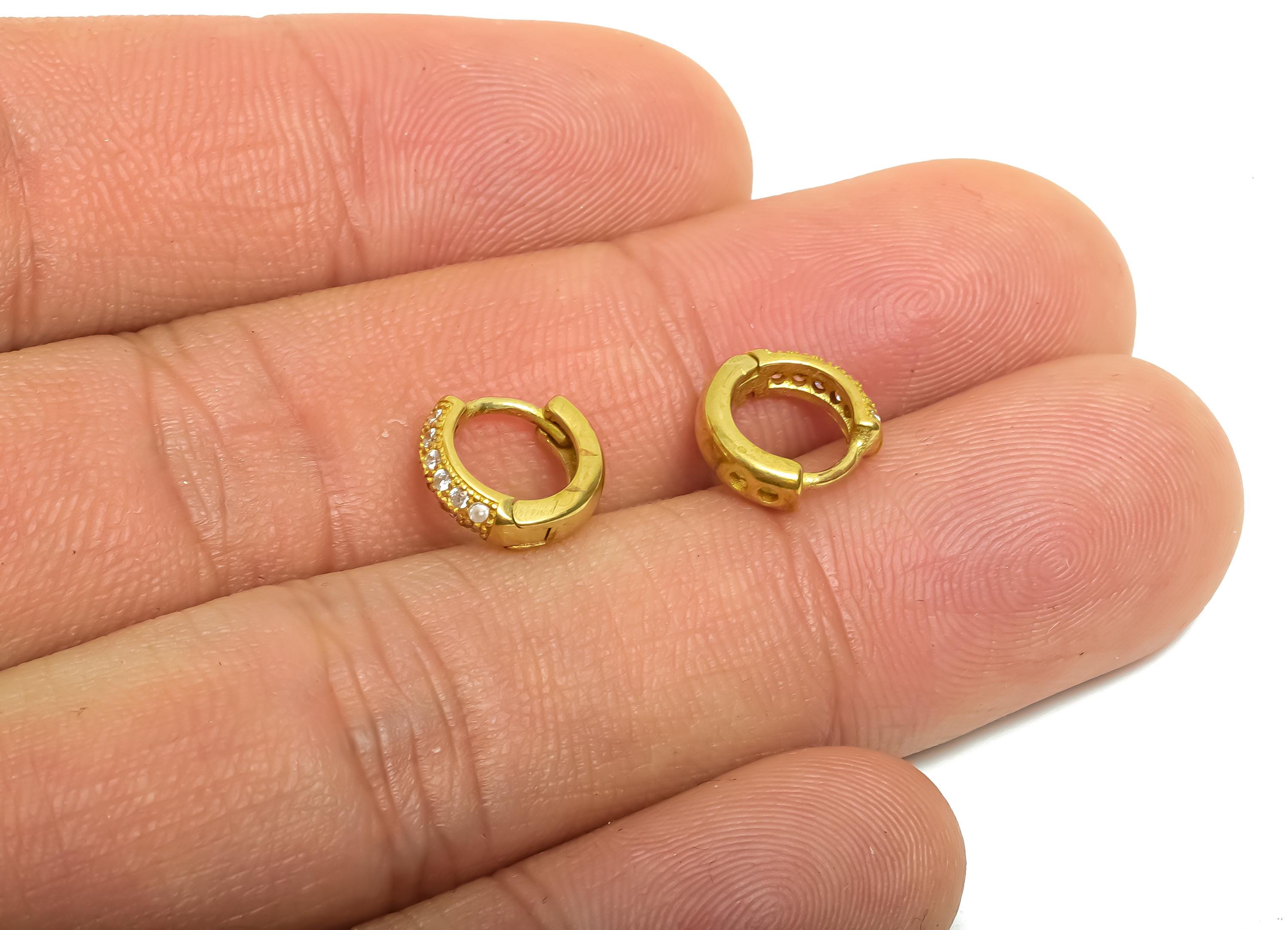 Brass CZ Round Huggie Hoop Earring - Mini Raw Brass Zircon Earring - Dainty Huggie Hoop Clasp - Jewelry Finding - 9.77x8.77x2.88mm - PP11272 - DOMEDBAZAAR