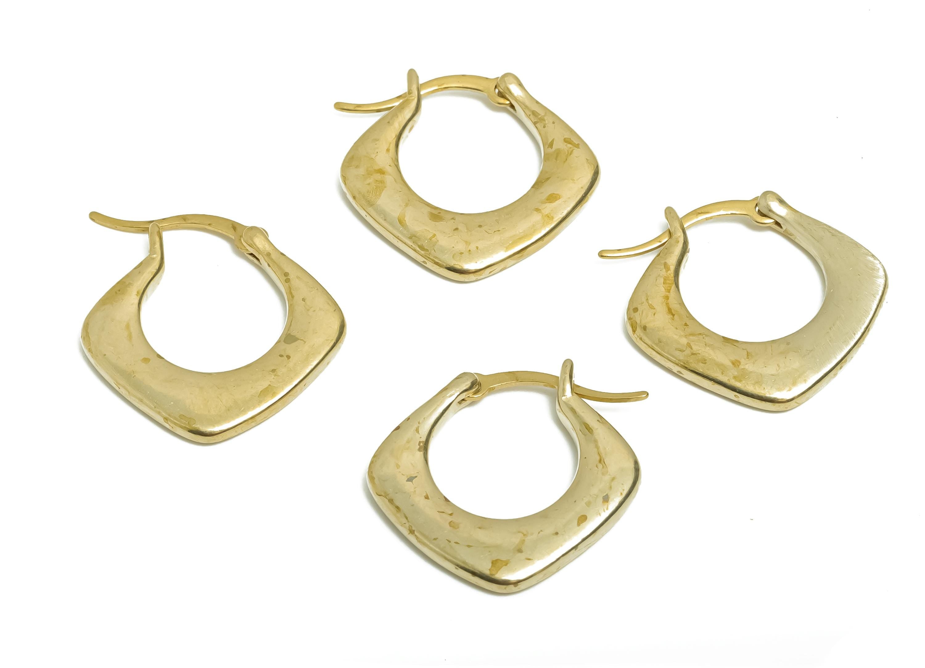 Brass Hinged Hoop Earring - Raw Brass Thick Square  Hoop Earrings with Hinged Back - Modern Vintage Hoop Earring - 20x20x2.96mm - PP11239 - DOMEDBAZAAR