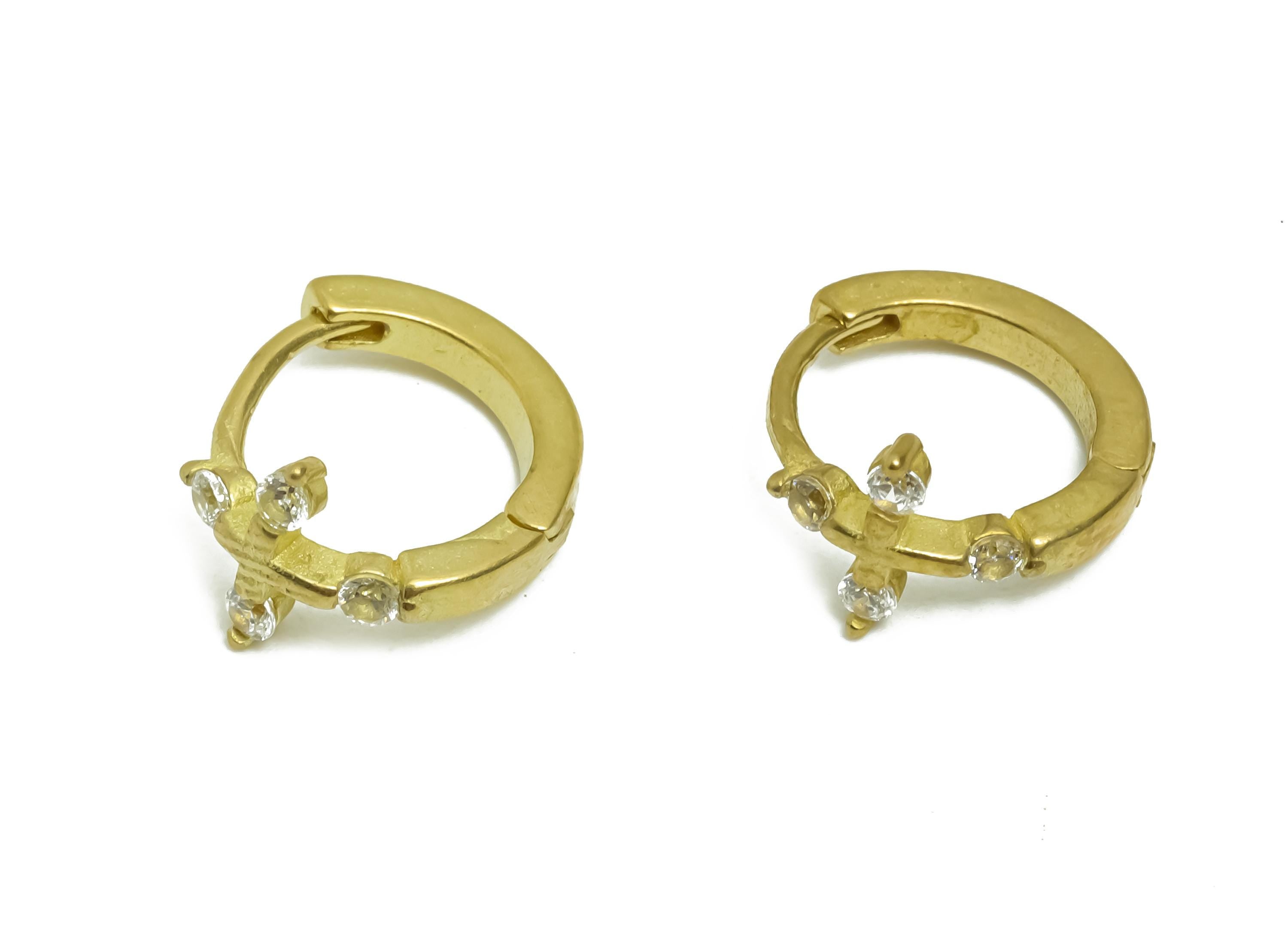 Brass CZ Cross Huggie Hoop Earring - Raw Brass Zircon Earrings - Statement Huggie Hoop Clasp - Jewelry Findings - 11.7x10.75x7.2mm - PP11324 - DOMEDBAZAAR