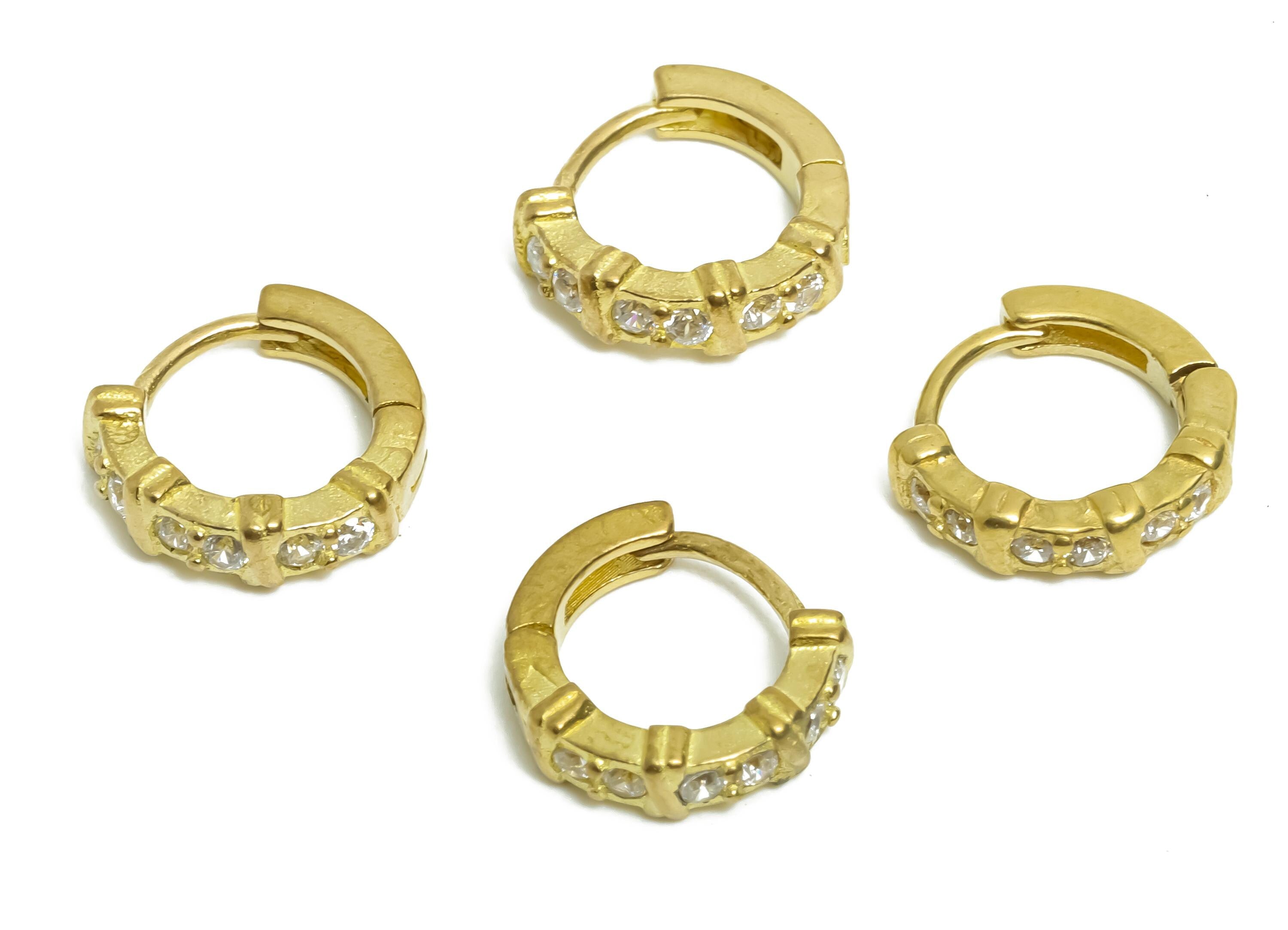 Brass CZ Round Huggie Hoop Earring - Mini Raw Brass Zircon Earring - Textured Huggie Hoop Clasp - Jewelry Finding - 10x9.25x2.8mm - PP11331 - DOMEDBAZAAR