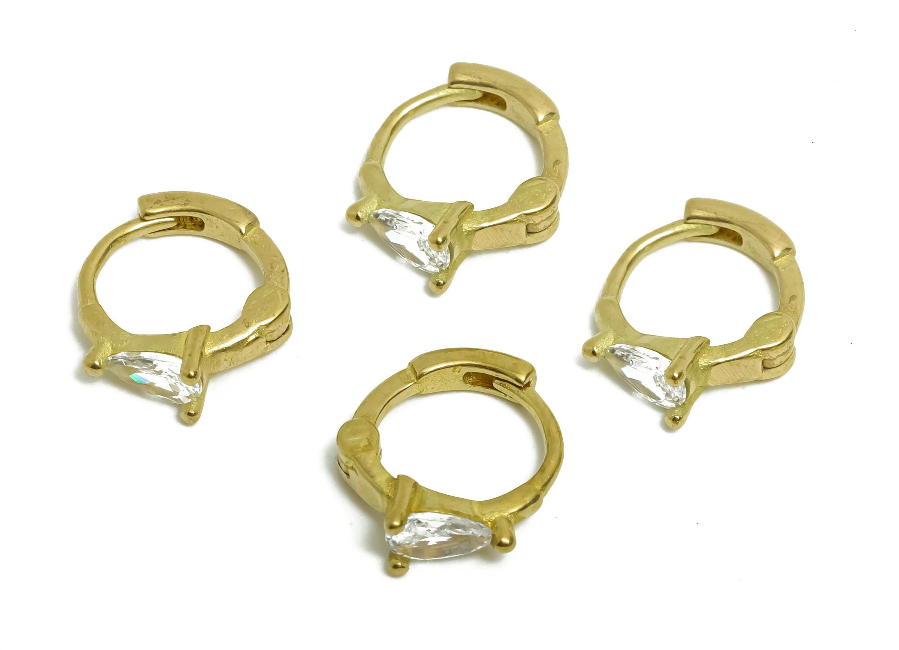 Brass CZ Round Huggie Hoop Earring - Raw Brass Drop Zircon Earring - Refined Huggie Hoop Clasp - Jewelry Finding - 11.8x10.4x3.6mm - PP11267 - DOMEDBAZAAR