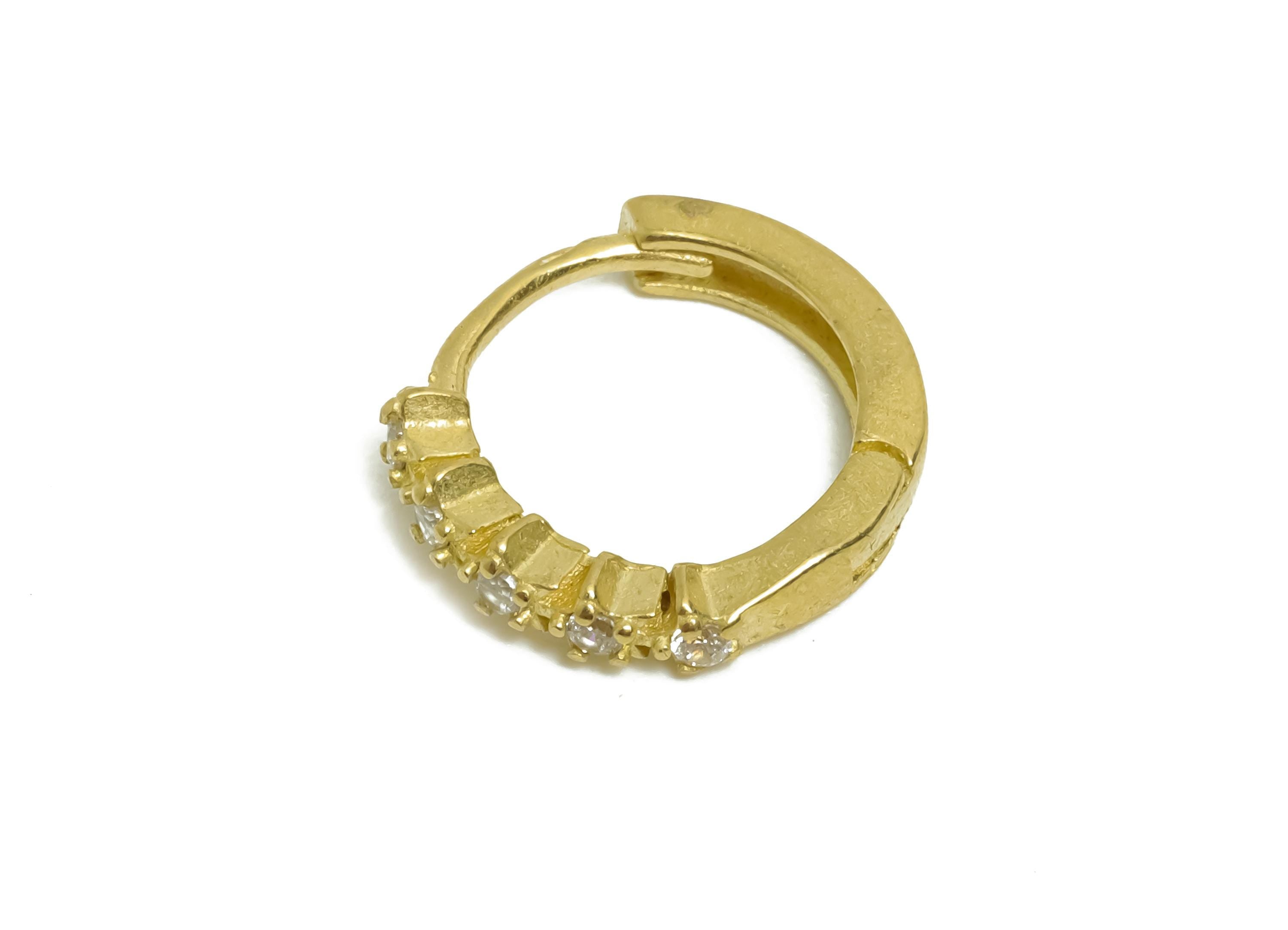 Brass CZ Round Huggie Hoop Earring - Mini Raw Brass Zircon Earring - Textured Huggie Hoop Clasp - Jewelry Finding - 12x10.78x2.4mm - PP11280 - DOMEDBAZAAR