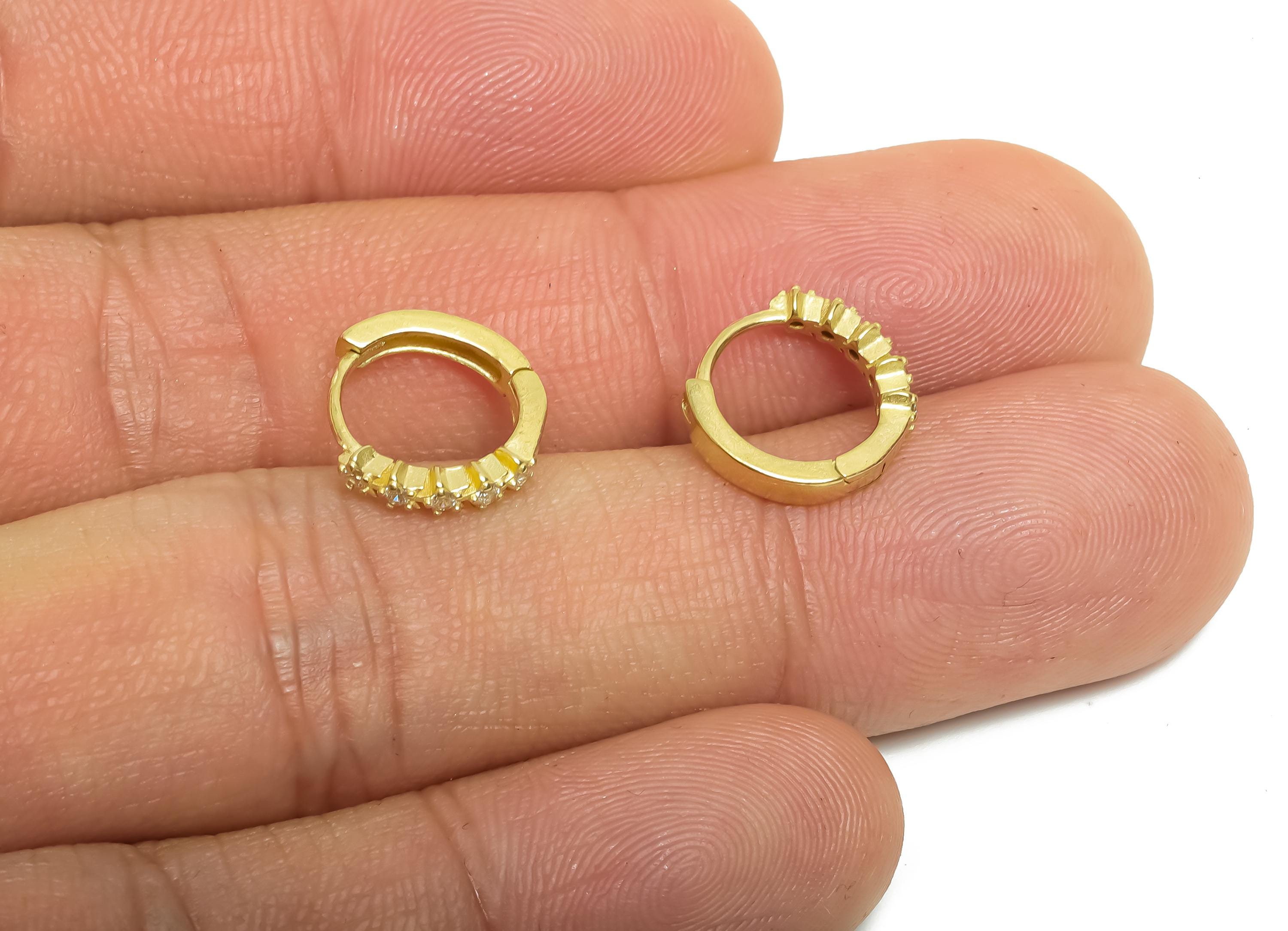 Brass CZ Round Huggie Hoop Earring - Mini Raw Brass Zircon Earring - Textured Huggie Hoop Clasp - Jewelry Finding - 12x10.78x2.4mm - PP11280 - DOMEDBAZAAR