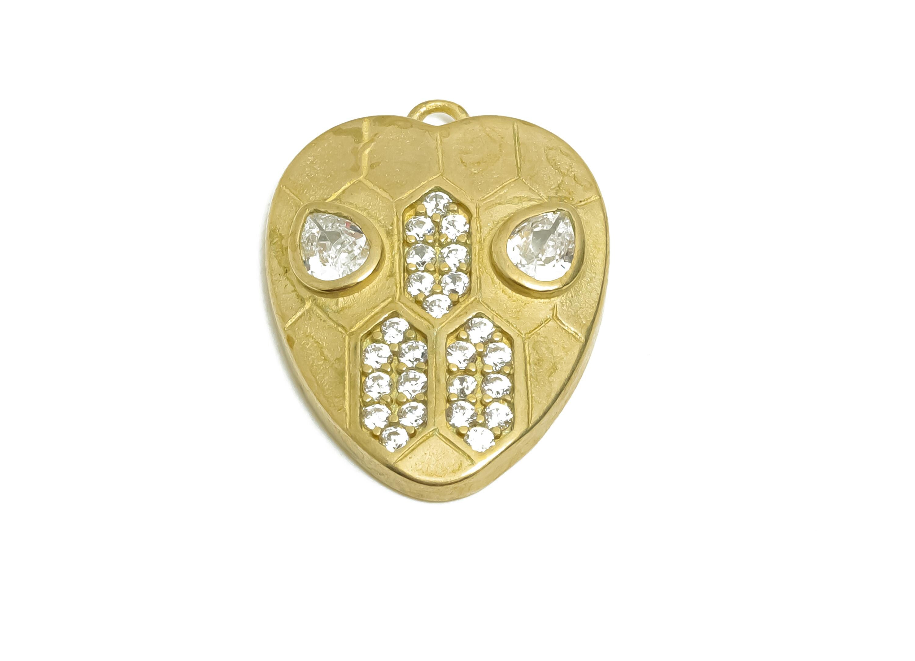 Raw Brass CZ Heart Earring Charm - Brass Teardrop Rhinestone Pendant - Bold Heart Reptile Pendant with Cubic Zircon - 41x31x2mm - PP11389 - DOMEDBAZAAR