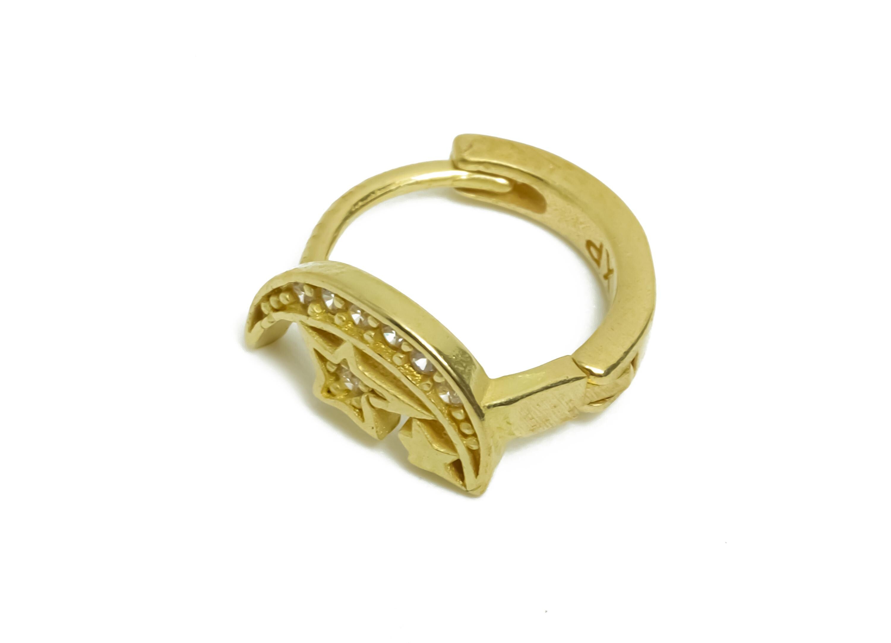 Brass CZ Huggie Hoop Earring - Raw Brass Celestial Moon Star Earring - Zircon Huggie Hoop Clasp - Jewelry Finding - 10.37x10x5mm - PP11351 - DOMEDBAZAAR