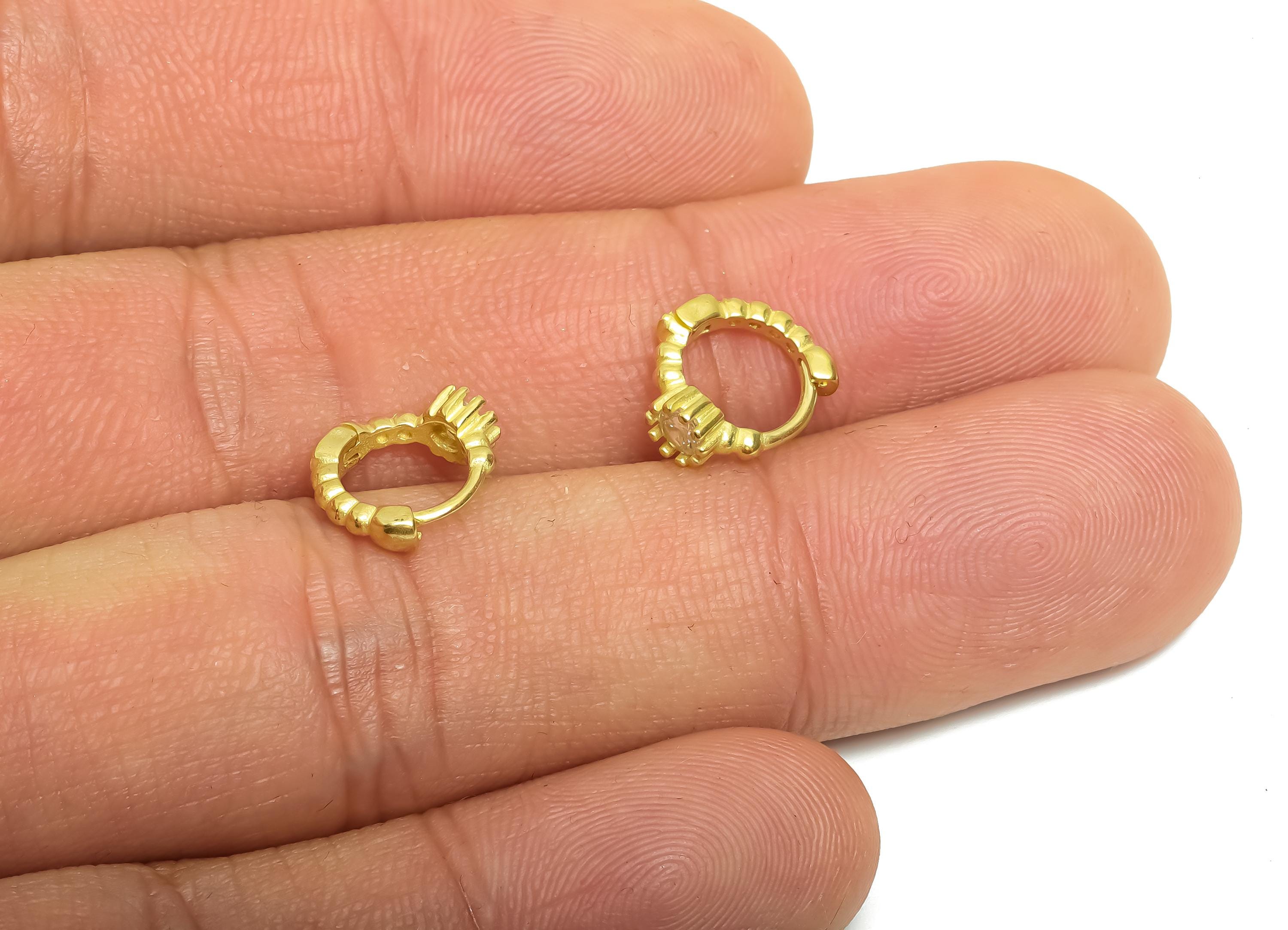 Brass CZ Huggie Hoop Earring - Textured Raw Brass Zircon Earring - Mini Huggie Hoop Clasp - Jewelry Finding - 12.24x11.27x3.4mm - PP11313 - DOMEDBAZAAR