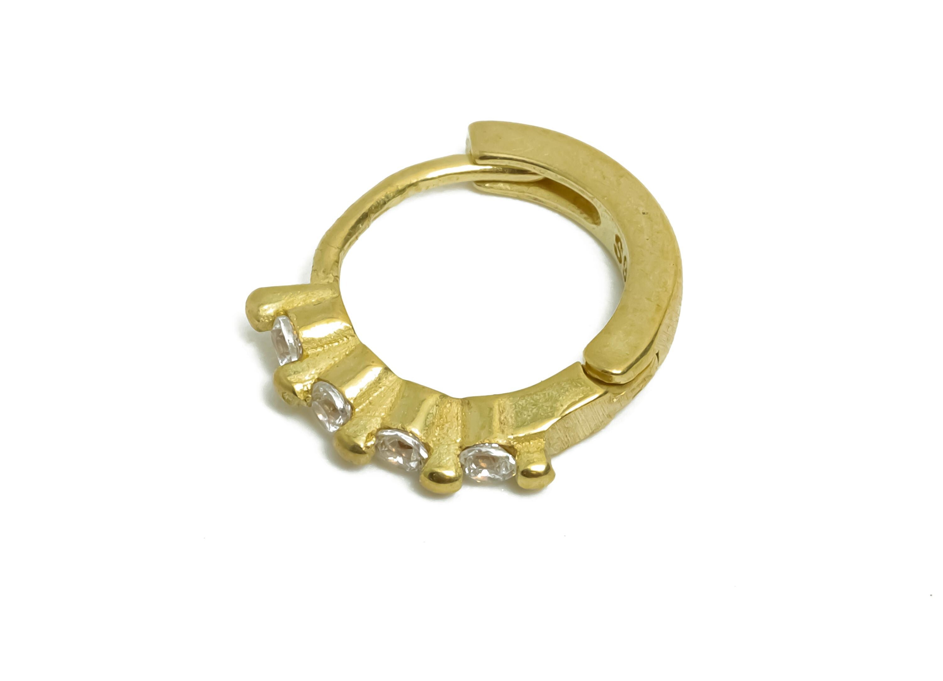 Brass CZ Round Huggie Hoop Earring - Raw Brass Minimalist Circle Zircon Earring - Classic Huggie Hoop Clasp - 12.44x10.64x1.68mm - PP11356 - DOMEDBAZAAR