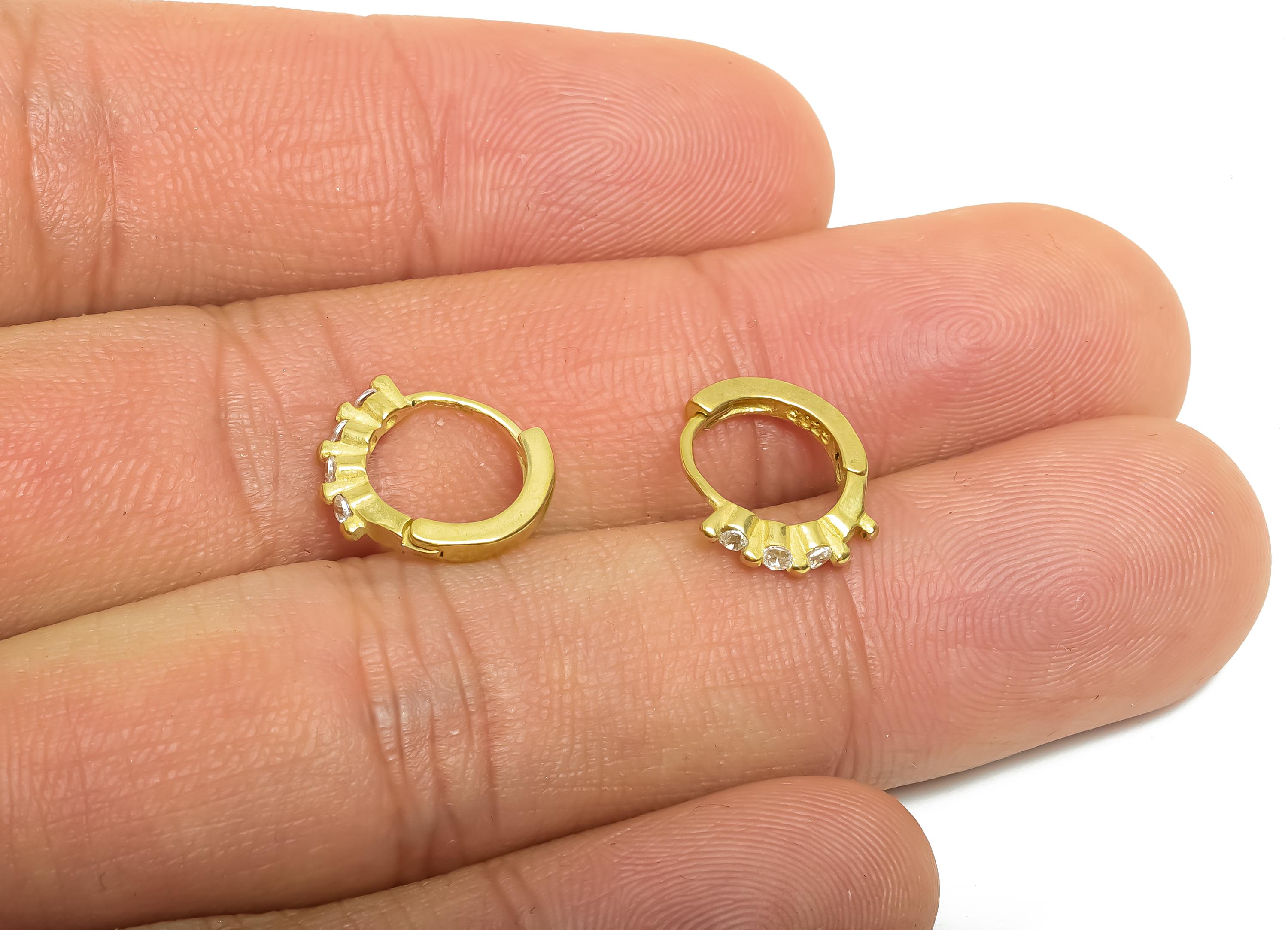 Brass CZ Round Huggie Hoop Earring - Raw Brass Minimalist Circle Zircon Earring - Classic Huggie Hoop Clasp - 12.44x10.64x1.68mm - PP11356 - DOMEDBAZAAR