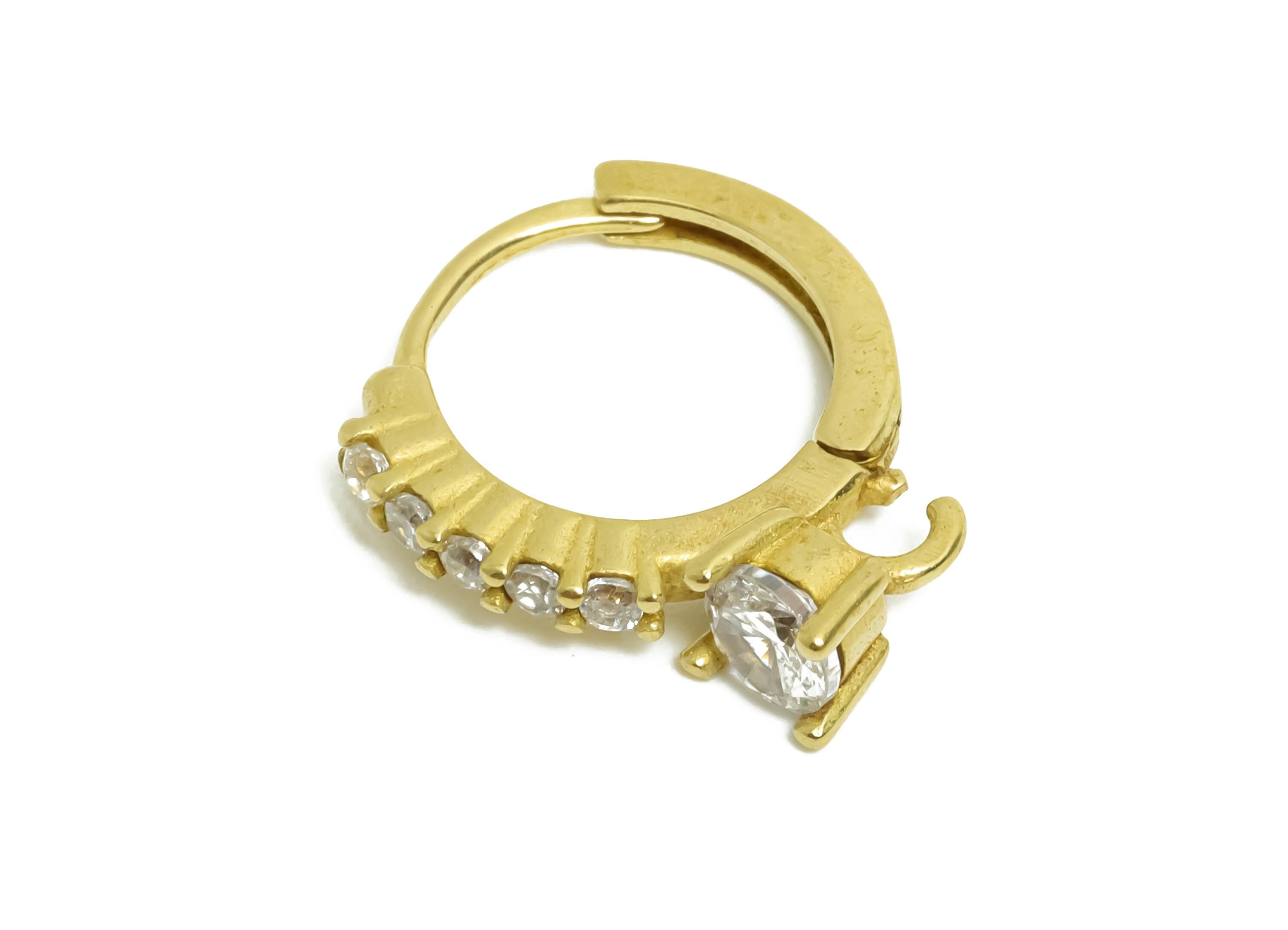 Brass CZ Round Huggie Hoop Earring - Raw Brass Zircon Earring with Loop - Dainty Huggie Hoop Clasp - Jewelry DIY - 14.15x13x3.7mm - PP11353 - DOMEDBAZAAR