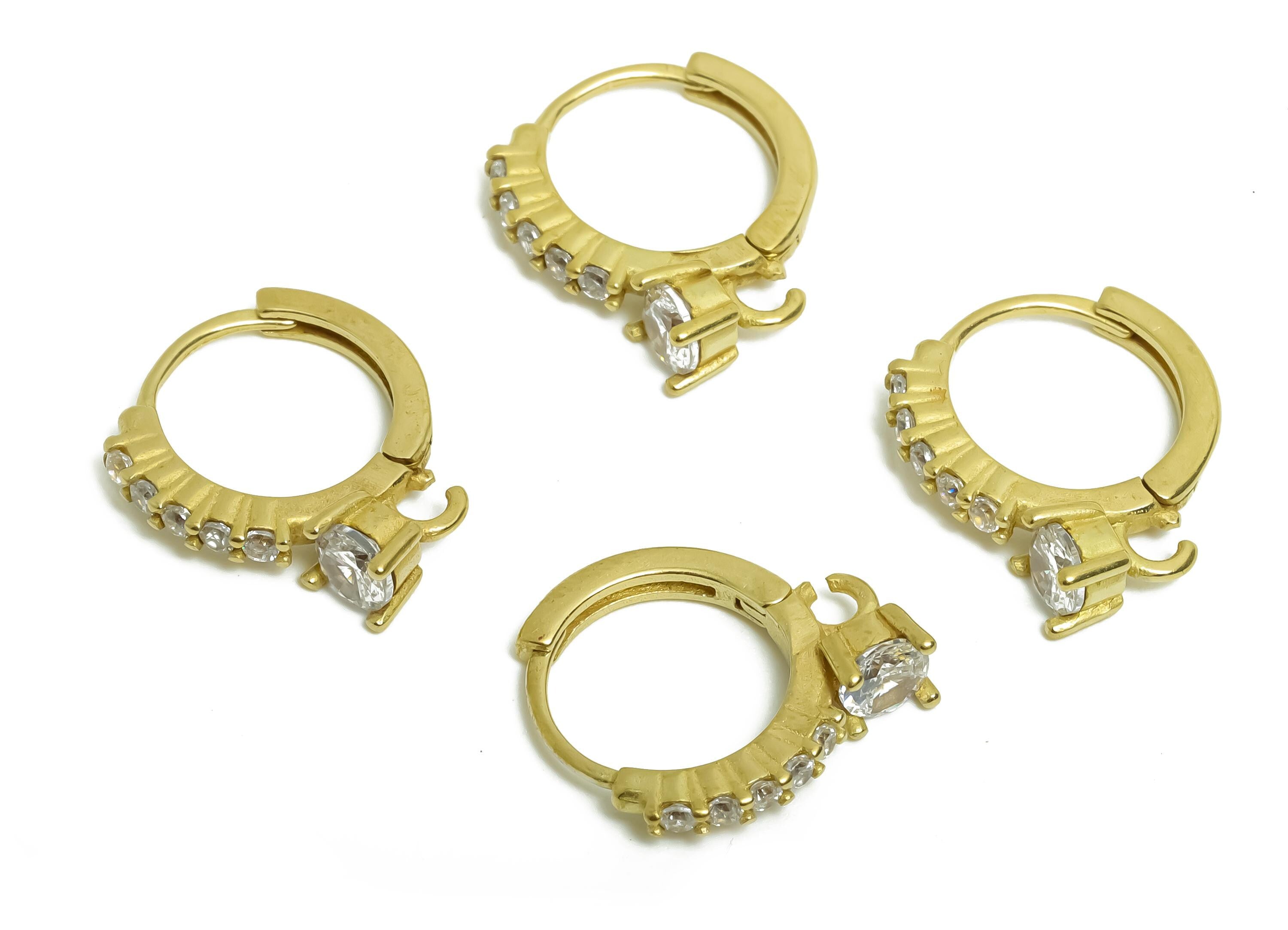 Brass CZ Round Huggie Hoop Earring - Raw Brass Zircon Earring with Loop - Dainty Huggie Hoop Clasp - Jewelry DIY - 14.15x13x3.7mm - PP11353 - DOMEDBAZAAR