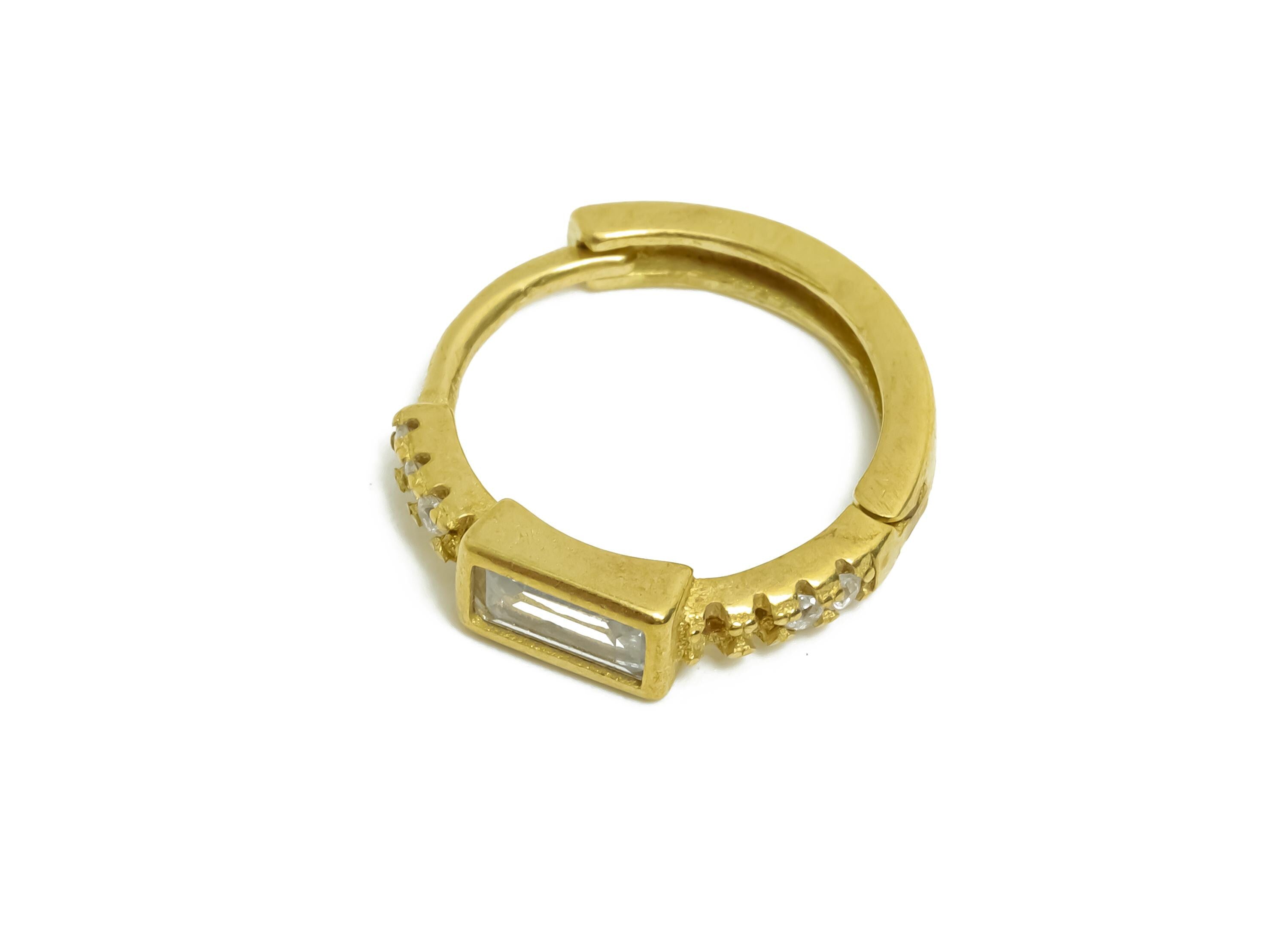 Brass CZ Huggie Hoop Earring - Raw Brass Rectangle Zircon Earring - Modern Huggie Hoop Clasp - Jewelry Finding - 13.7x13.4x3.6mm - PP11339 - DOMEDBAZAAR