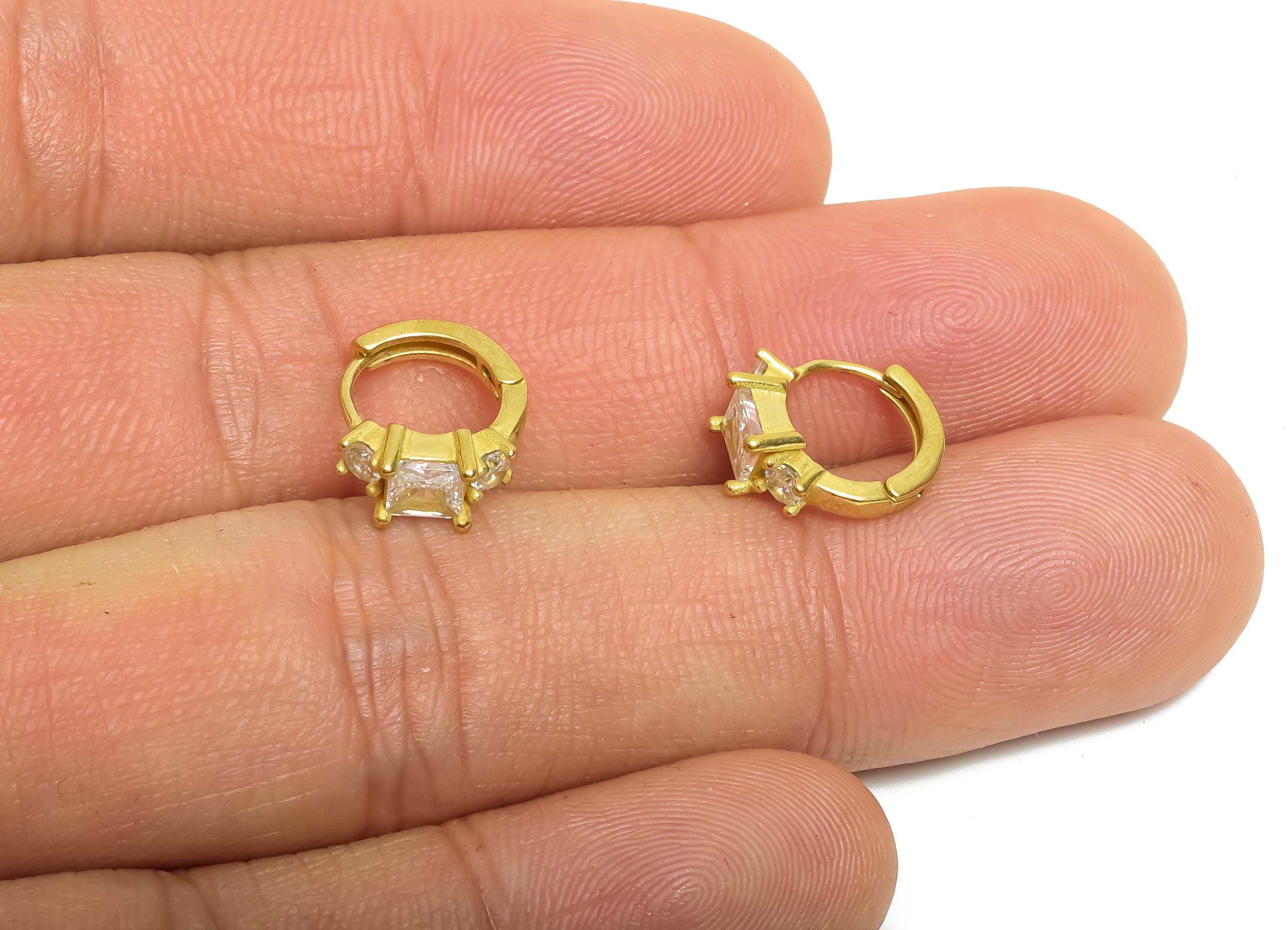 Brass CZ Huggie Hoop Earring - Raw Brass Square Zircon Earring - Modern Huggie Hoop Clasp - Jewelry Finding - 12.22x9.9x5.08mm - PP11338 - DOMEDBAZAAR