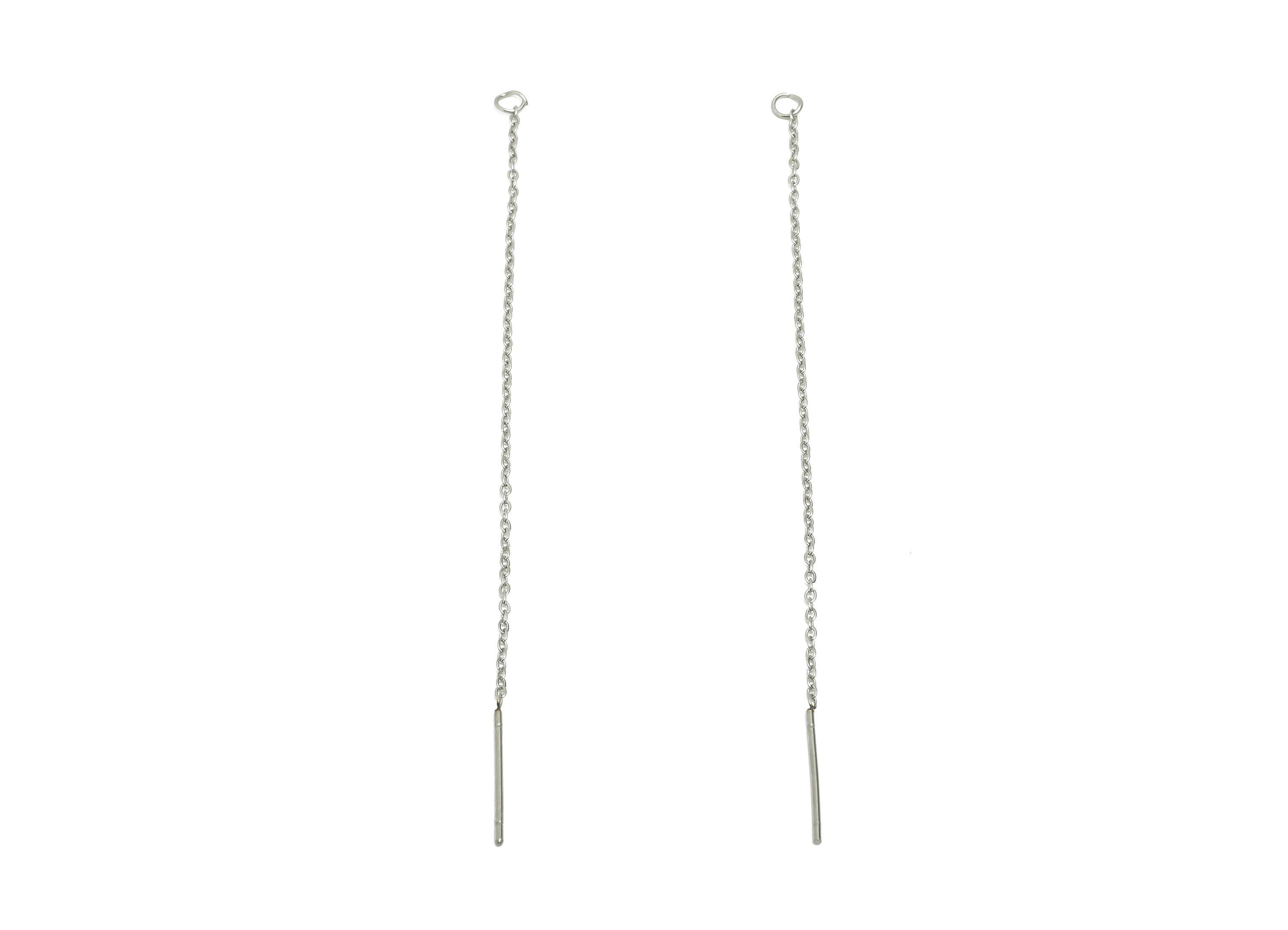 7cm Steel Dangle Chain Earring Post - Flat Cable Chain Earring Stud - Threader Earrings With Loop - Stainless Steel Chain Earring - SS2133G
