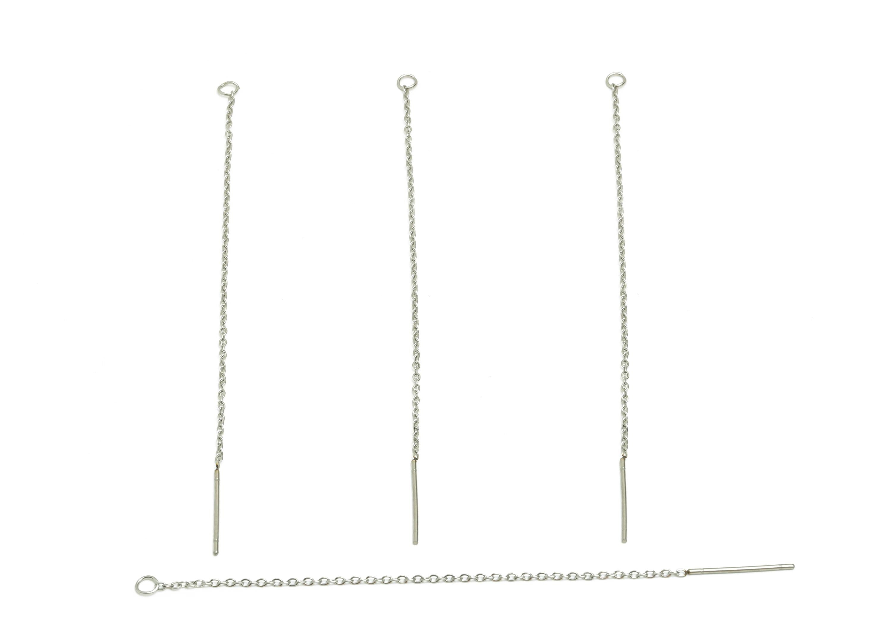 7cm Steel Dangle Chain Earring Post - Flat Cable Chain Earring Stud - Threader Earrings With Loop - Stainless Steel Chain Earring - SS2133G