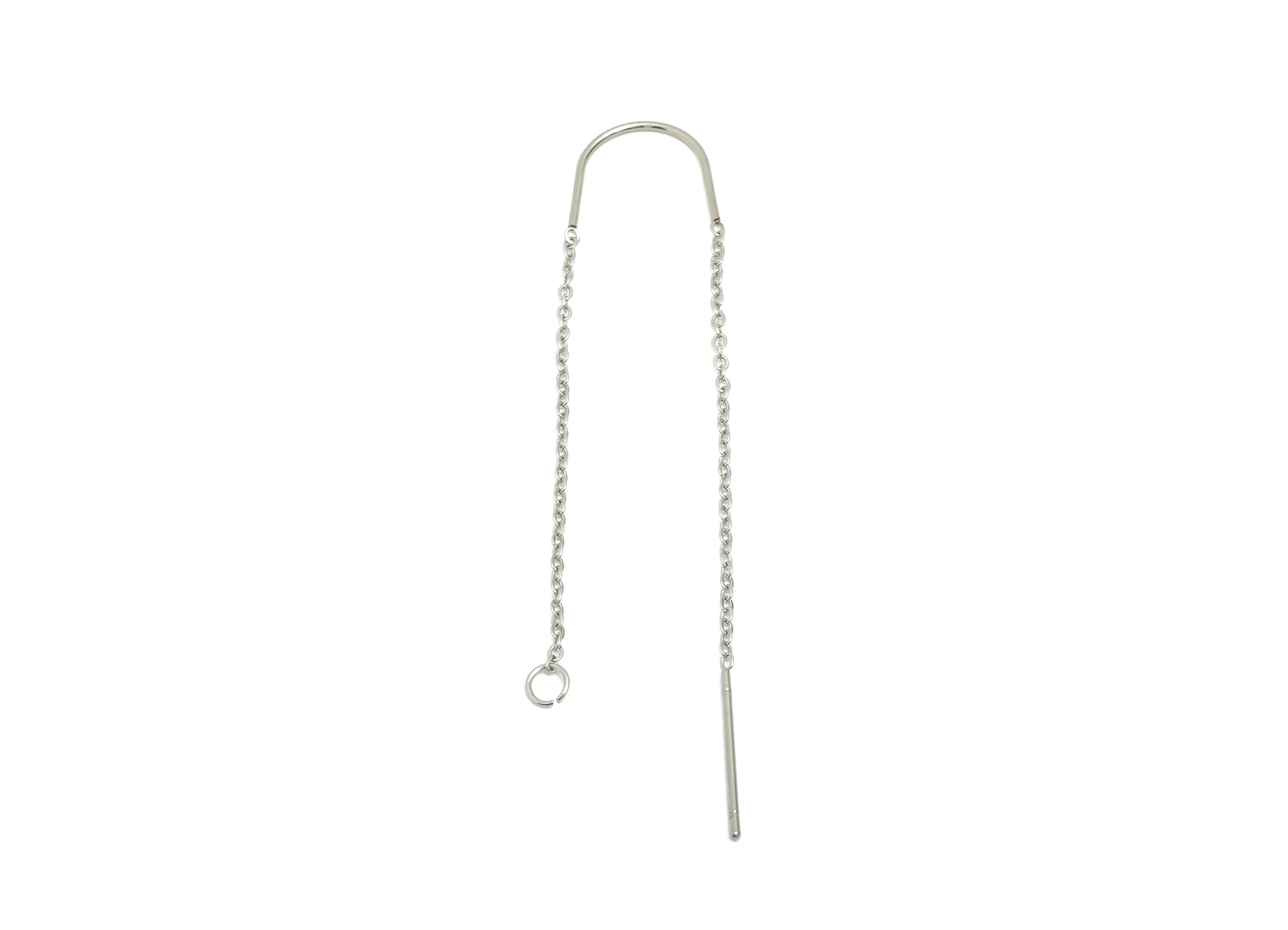 4cm Steel Dangle Chain Earring Post - Flat Cable Chain Earring Stud - Threader Earrings With Loop - DIY Earring Making Supply - SS2135 - DOMEDBAZAAR