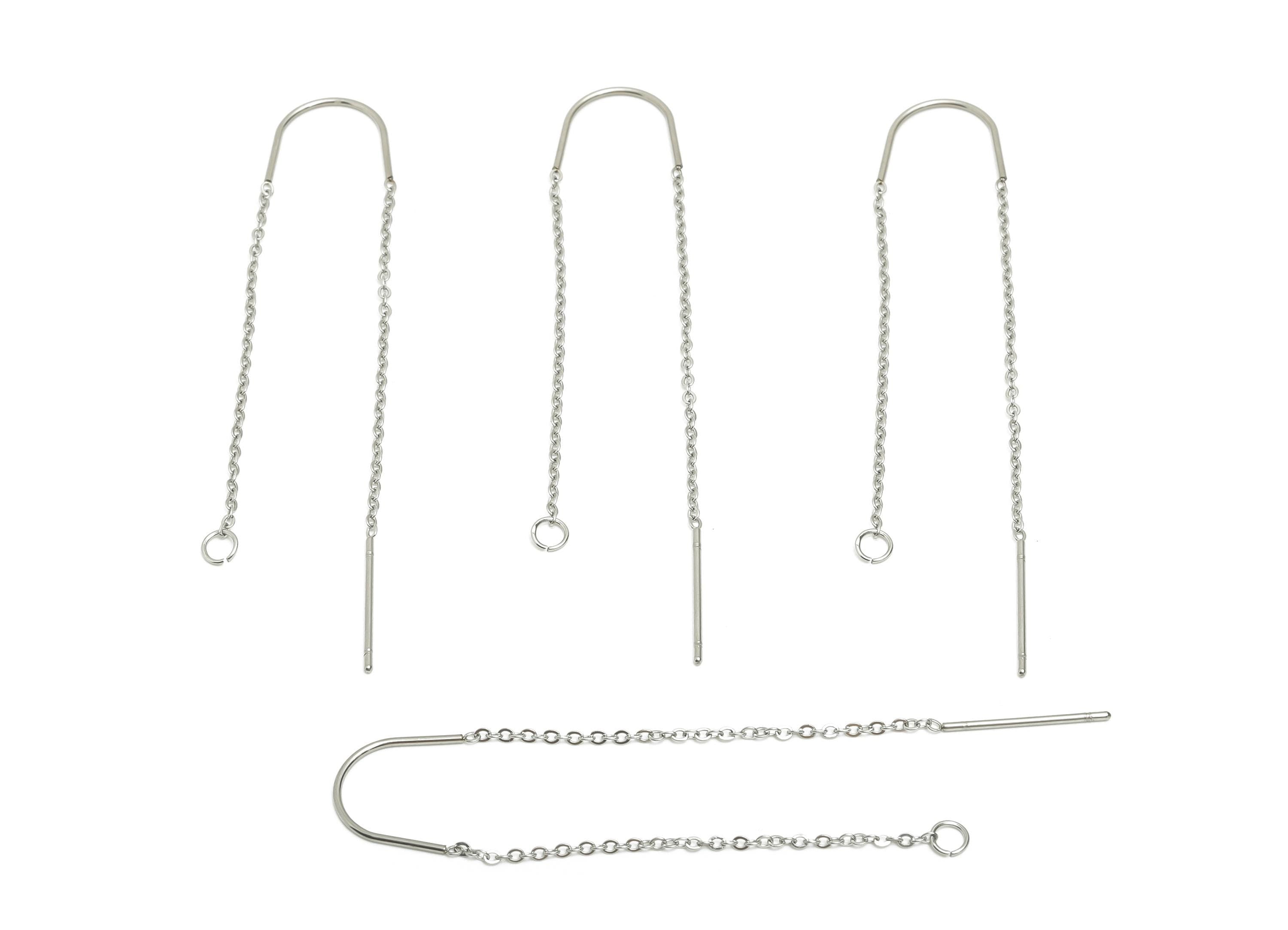 4cm Steel Dangle Chain Earring Post - Flat Cable Chain Earring Stud - Threader Earrings With Loop - DIY Earring Making Supply - SS2135 - DOMEDBAZAAR