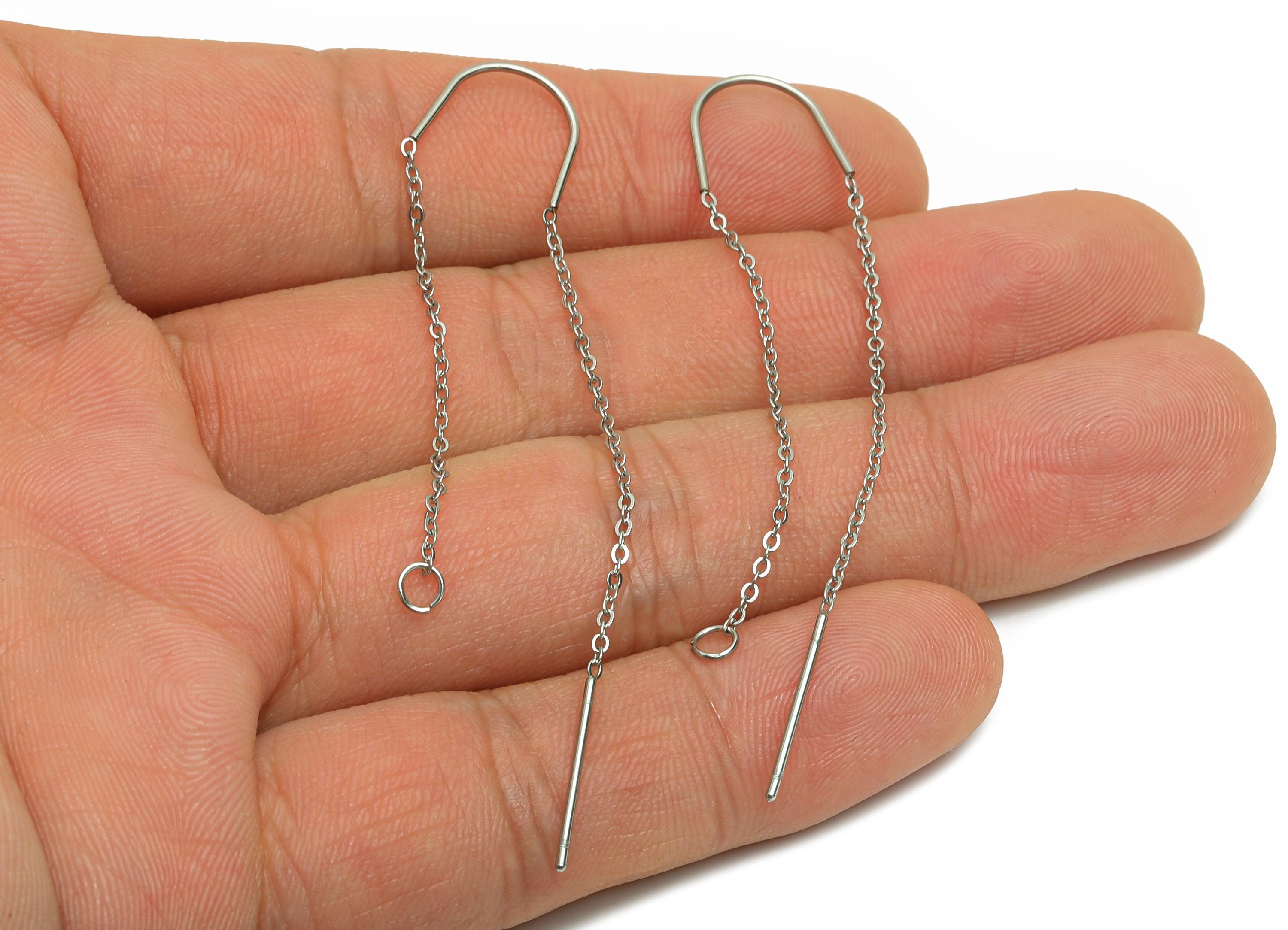 4cm Steel Dangle Chain Earring Post - Flat Cable Chain Earring Stud - Threader Earrings With Loop - DIY Earring Making Supply - SS2135 - DOMEDBAZAAR