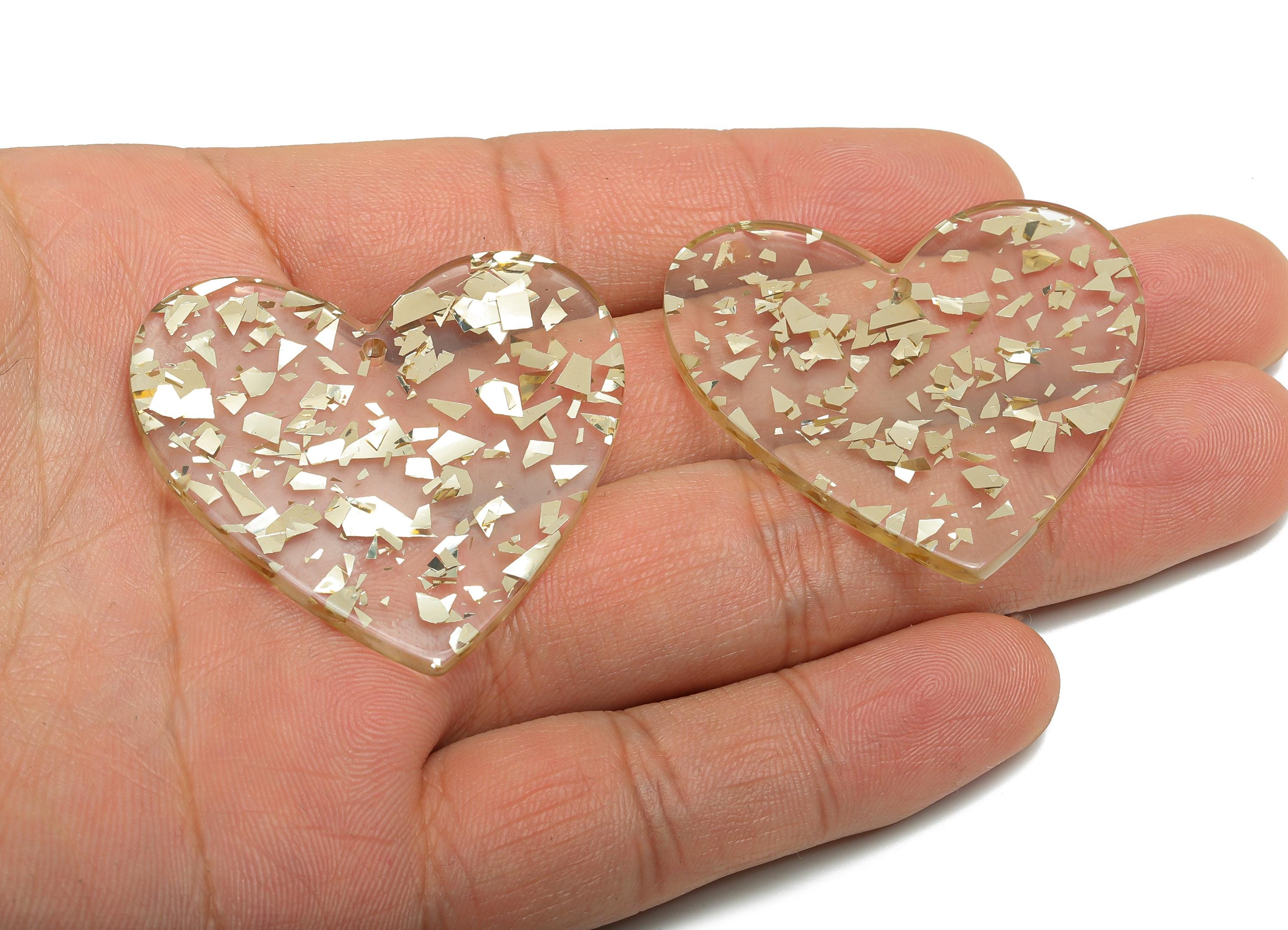Acrylic Heart Earring Charms - Shimmering Heart Charms - Handmade Craft Supply - DIY Jewelry Accessory - 42.65x41.43x2.44mm - AC2684-A952 - DOMEDBAZAAR