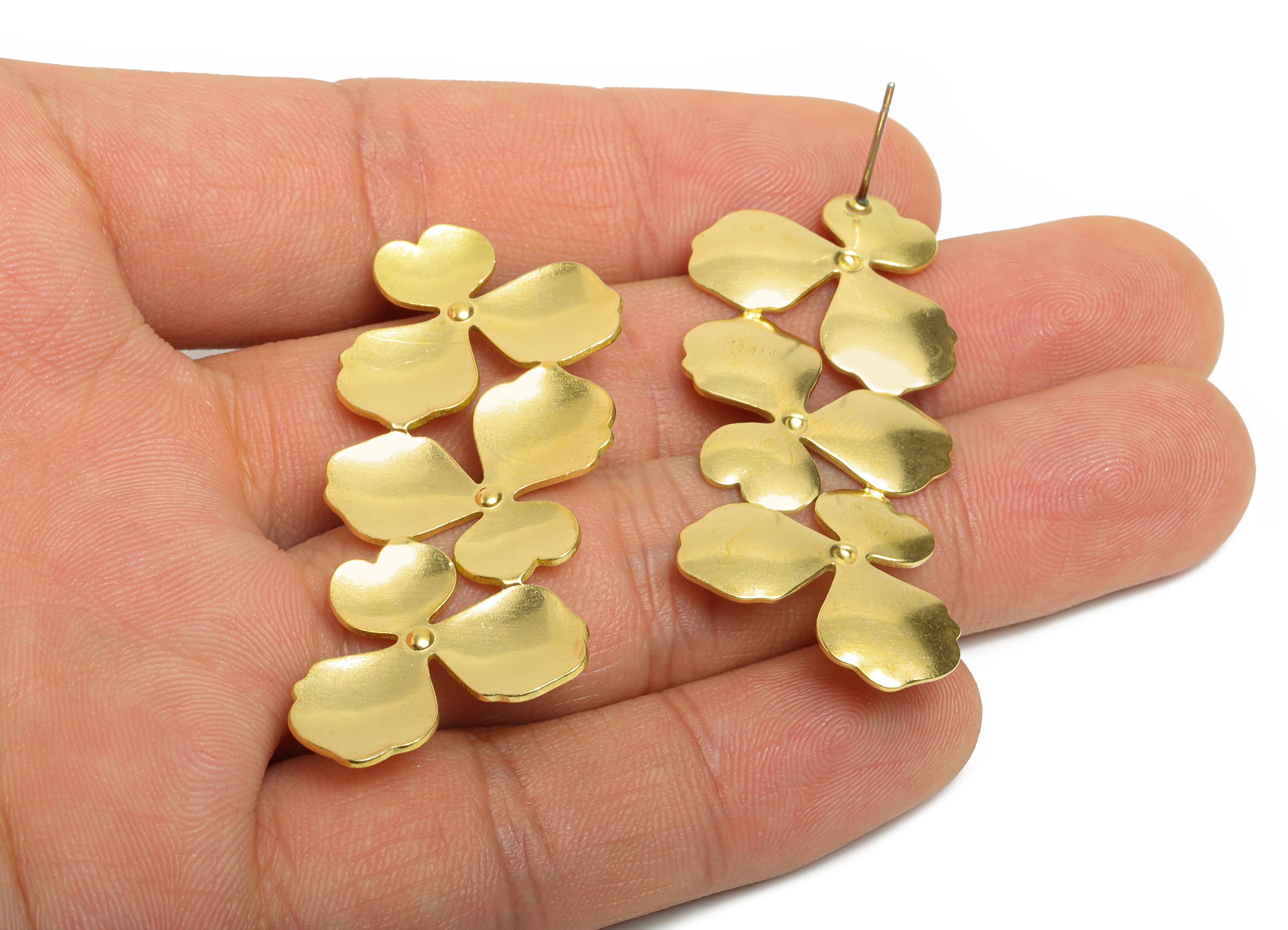 Brass Floral Cluster Earring Post - Statement Petal Earring Stud - Artistic Botanical Jewelry - Wedding Or Party Earring - 50x20x2mm-PP11079 - DOMEDBAZAAR