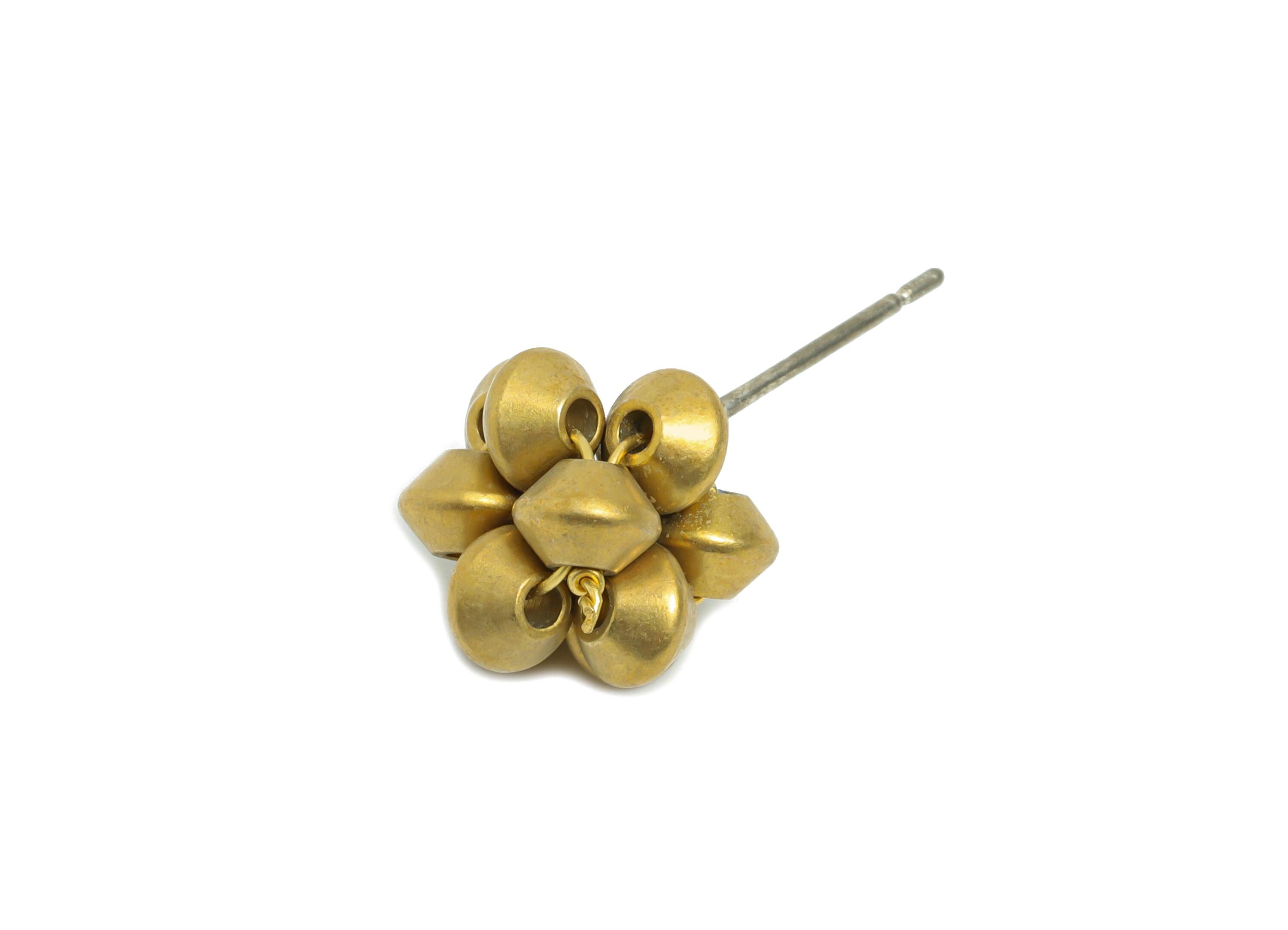 Brass Flower Earring Post - Raw Brass Boho Bold Earring - Geometric Bead Cluster Earring - Modern Art Deco Stud Earring - 24x12x11mm-PP11217 - DOMEDBAZAAR
